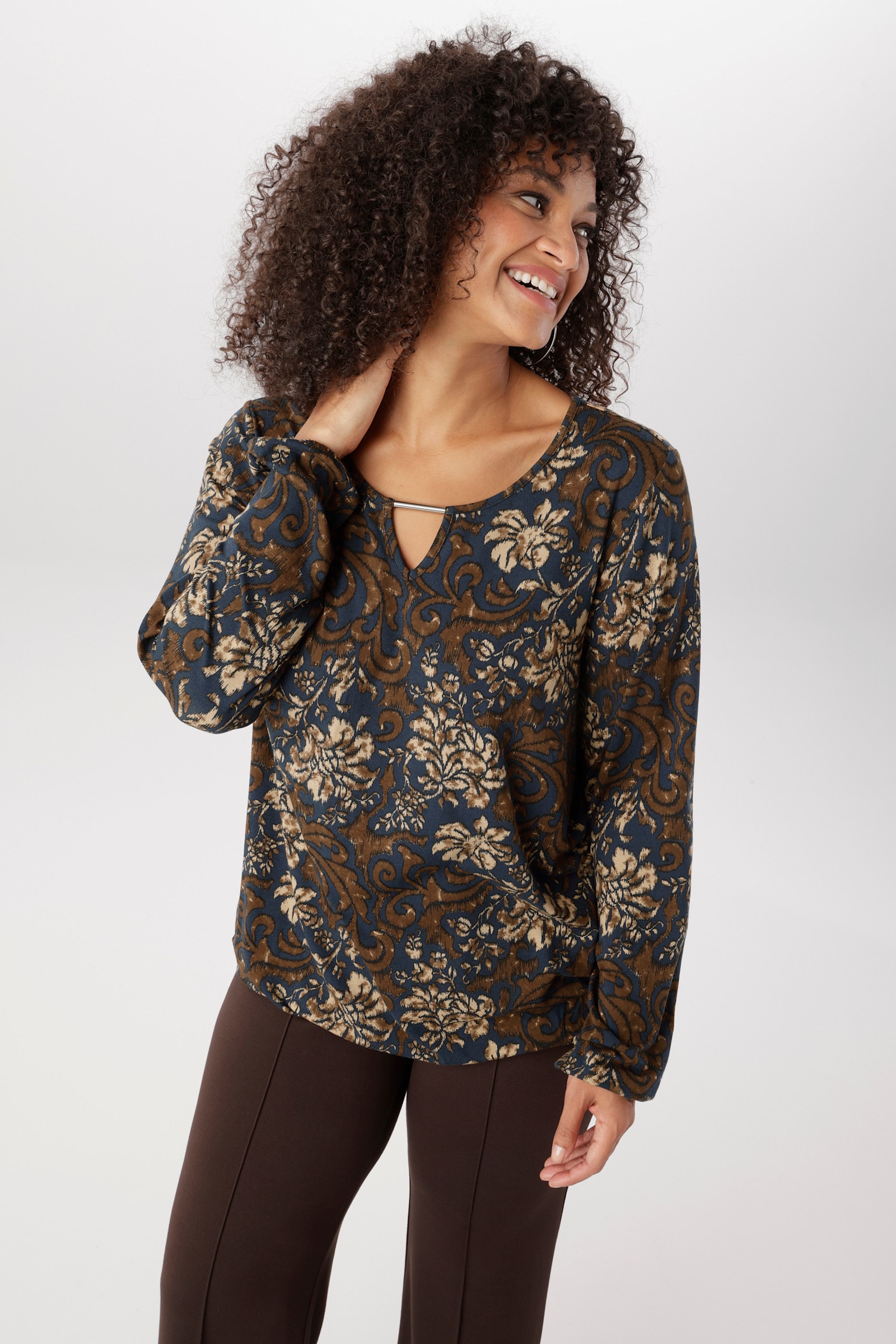 Aniston PLUS Langarmshirt - marine-braun-beige