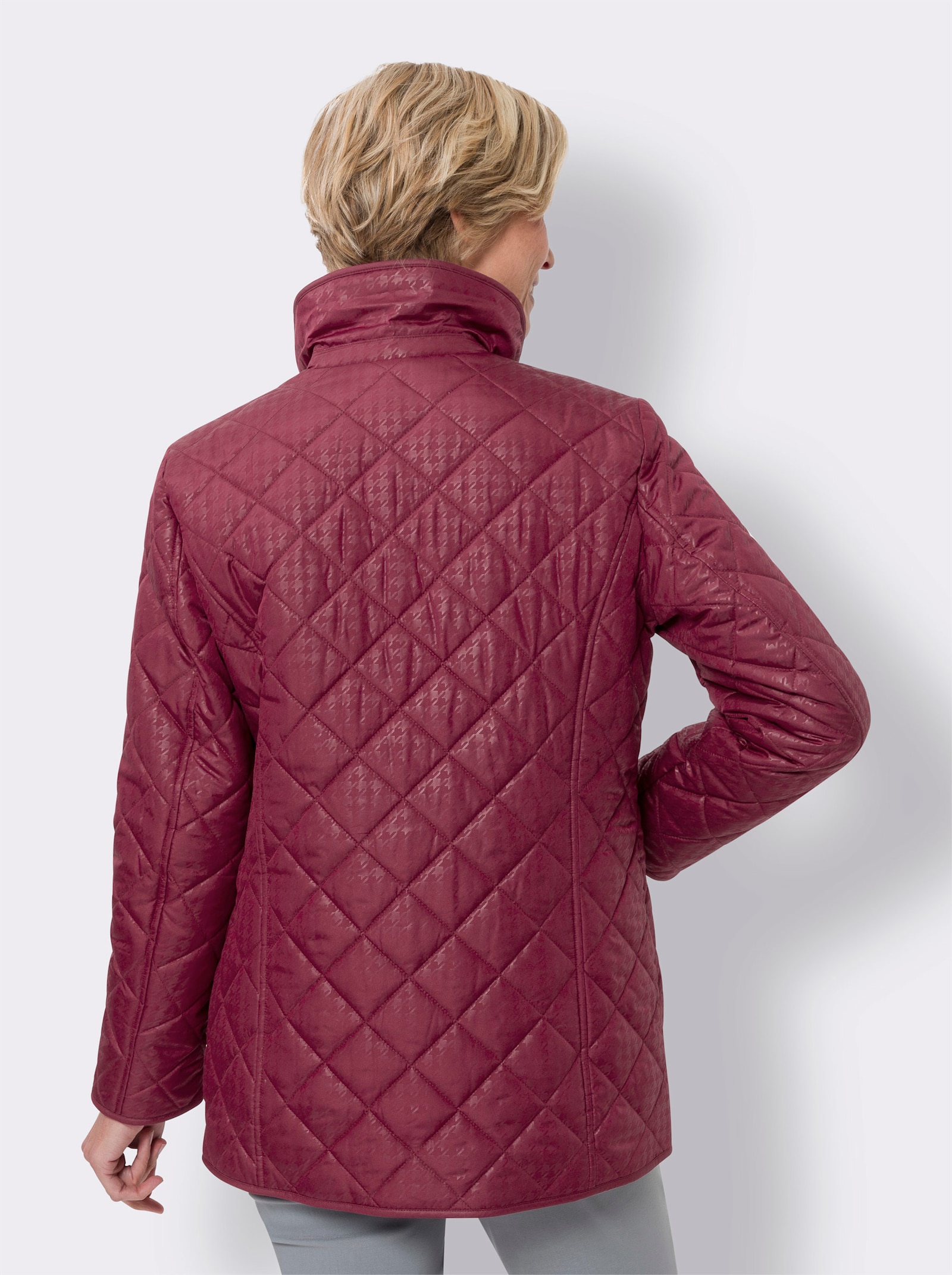 Steppjacke mit Hahnentritt-Muster - bordeaux