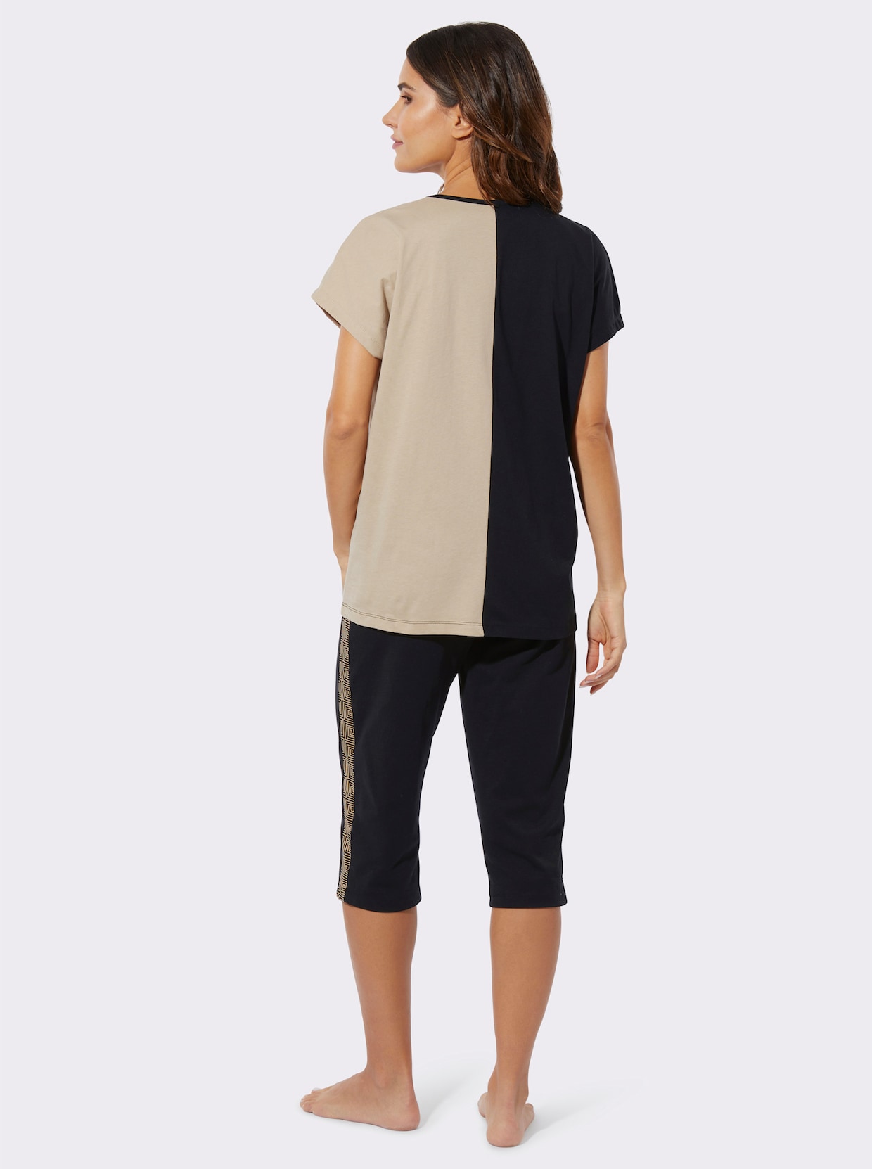 Capri-Schlafanzug - schwarz-beige