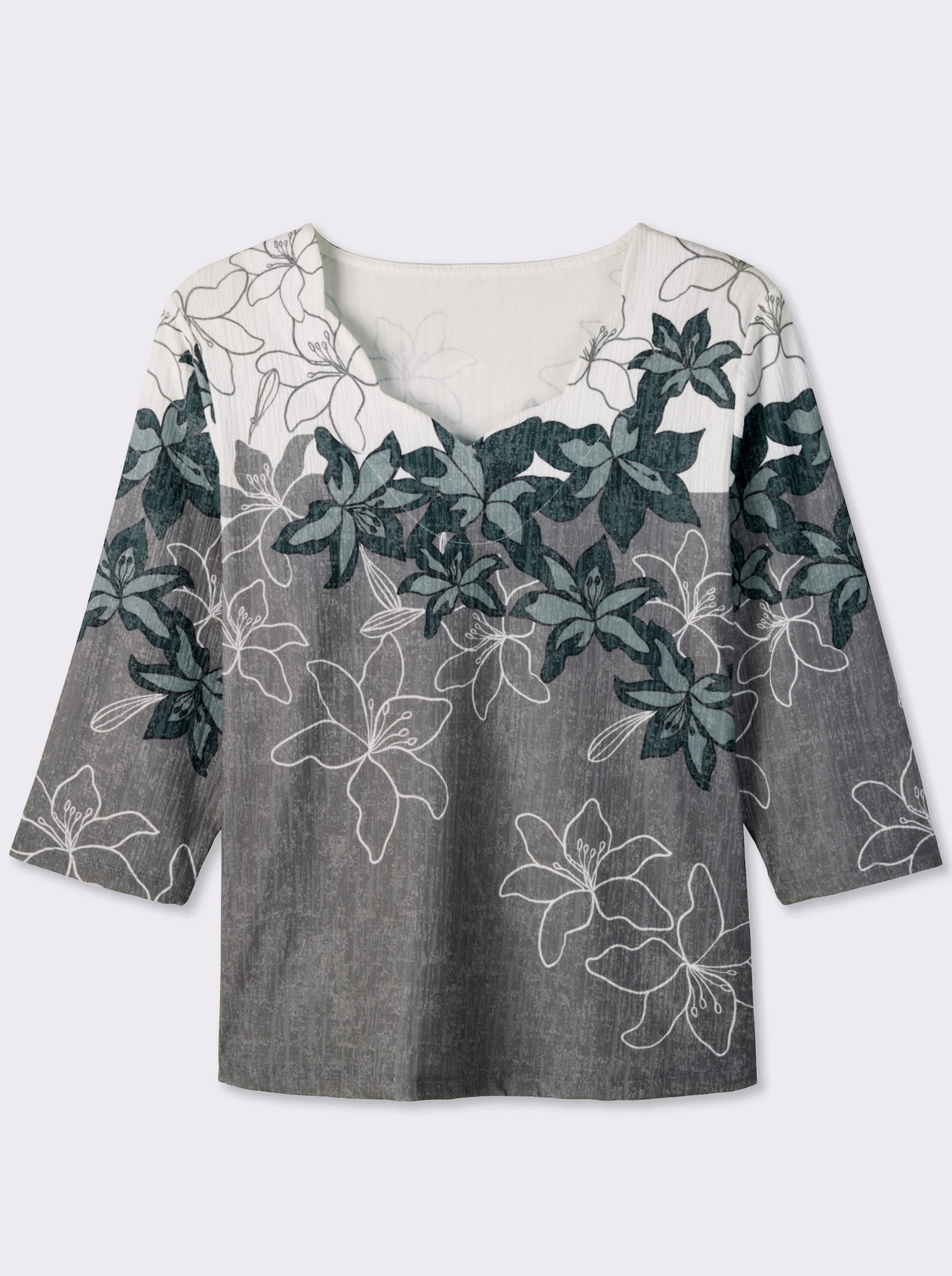 Print-Shirt mit gebogten Kanten - petrol-schwarz-bedruckt