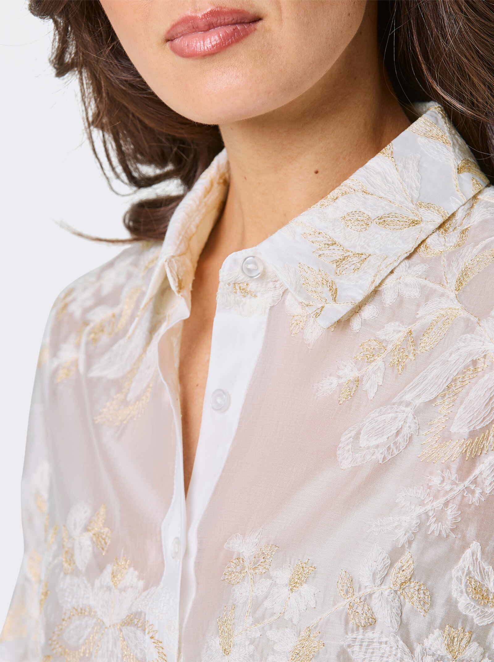 CREATION L PREMIUM Langarm-Bluse mit Stickerei - ecru-sand
