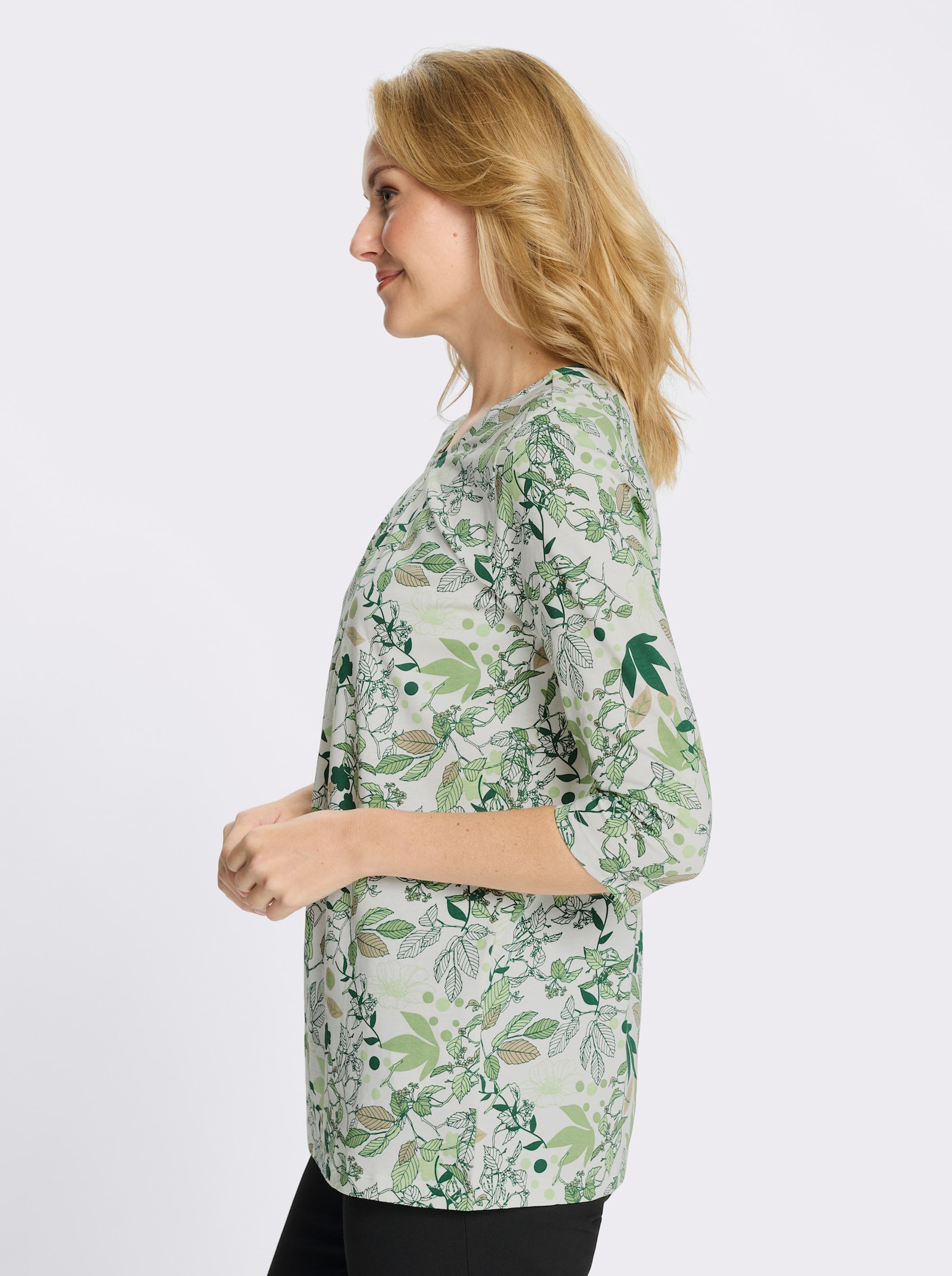 Longshirt in A-Form - eucalyptus-ecru-bedruckt