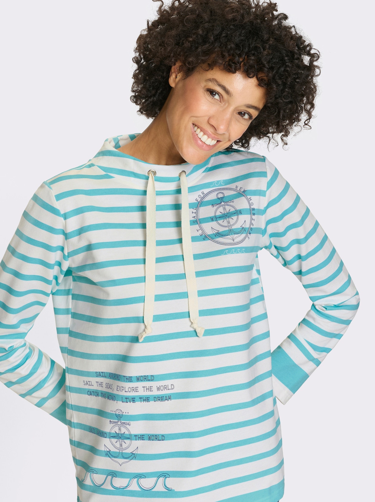 Sweatshirt - aquamarin-ecru-geringelt