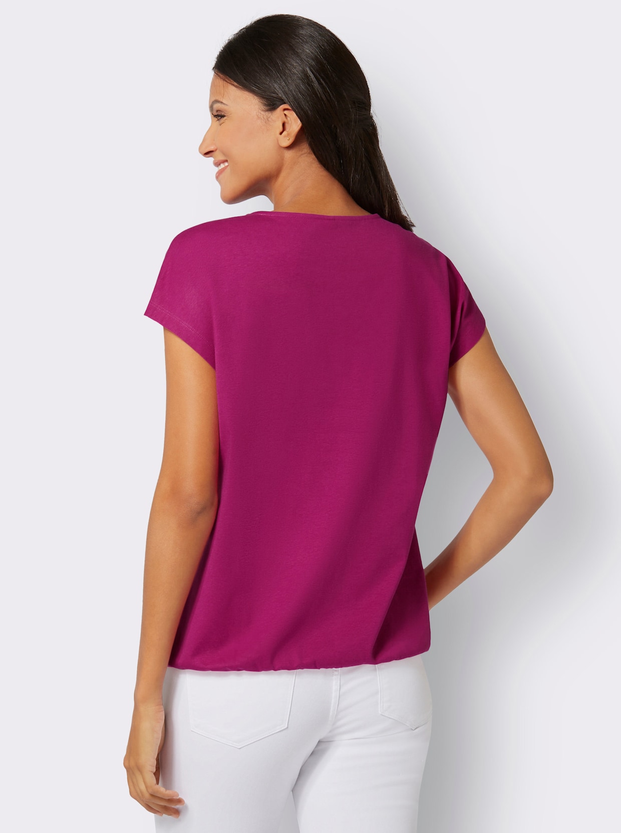Tričko s kulatým výstřihem - purpurová-ecru-potisk