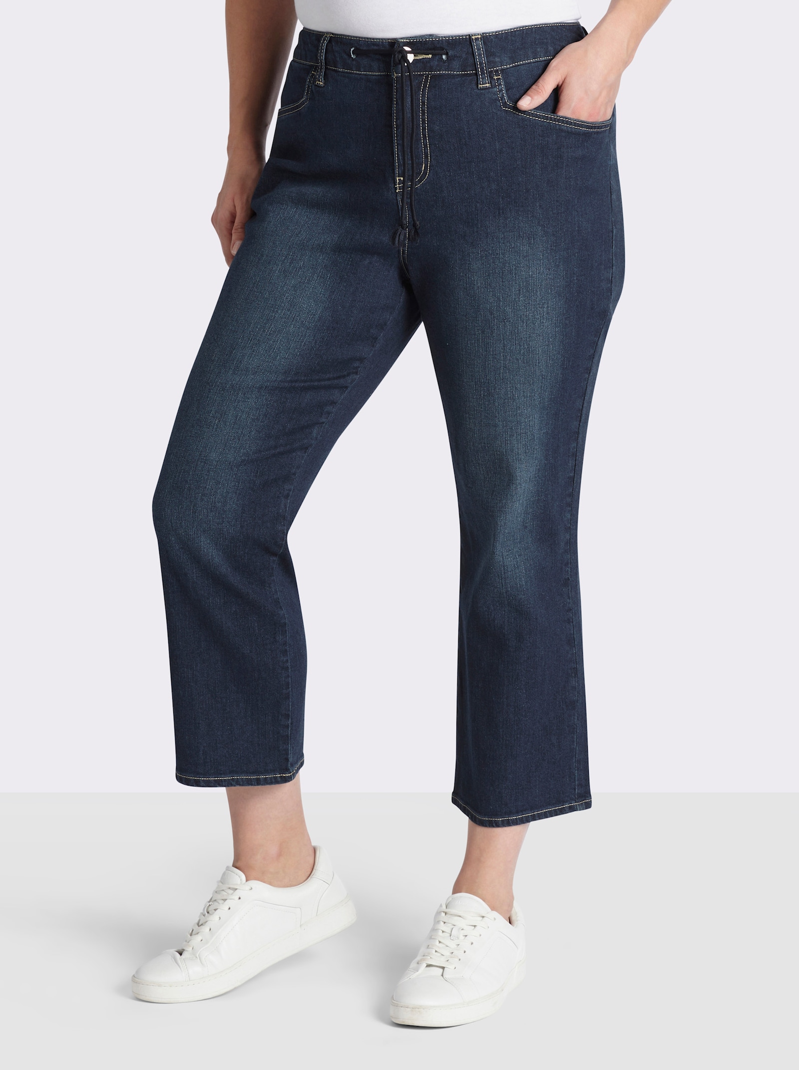 sheego Ankle-Jeans mit Tunnelzug und Kordel - dark blue