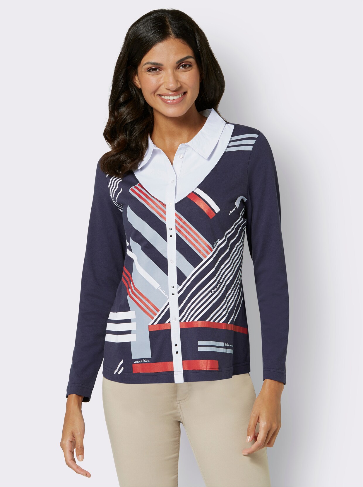 2-in-1-shirt met lange mouwen - nachtblauw gedessineerd