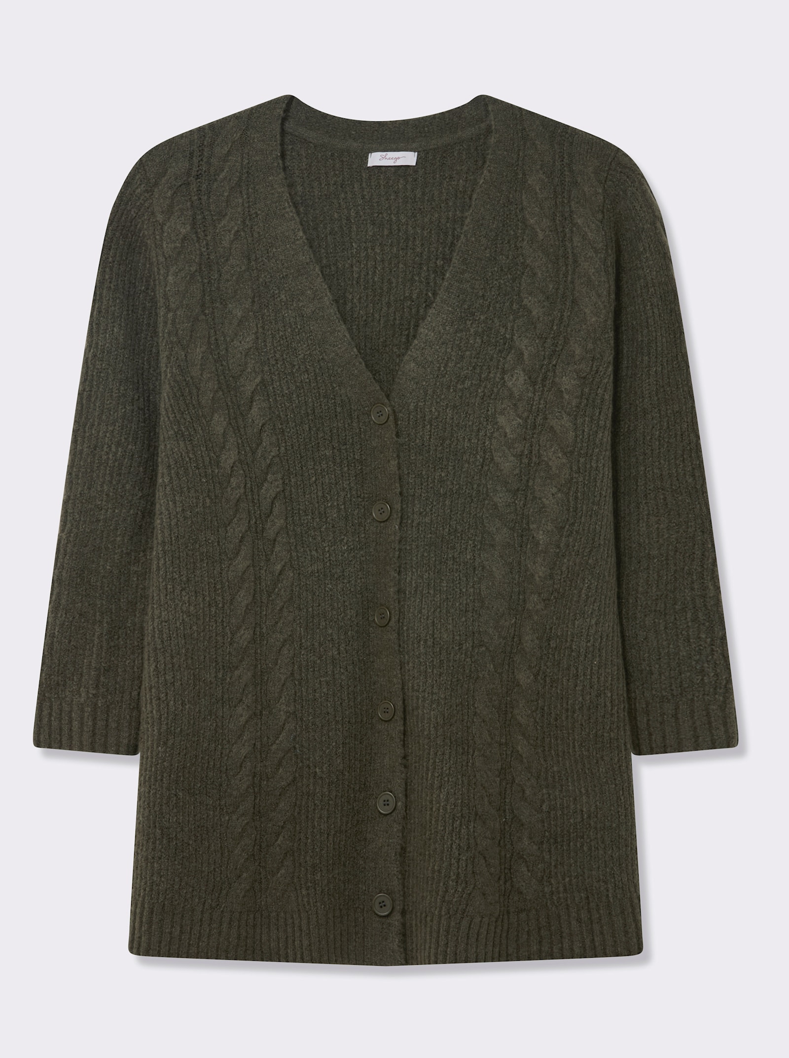 sheego Cardigan mit Zopfmuster - khaki-ecru-meliert