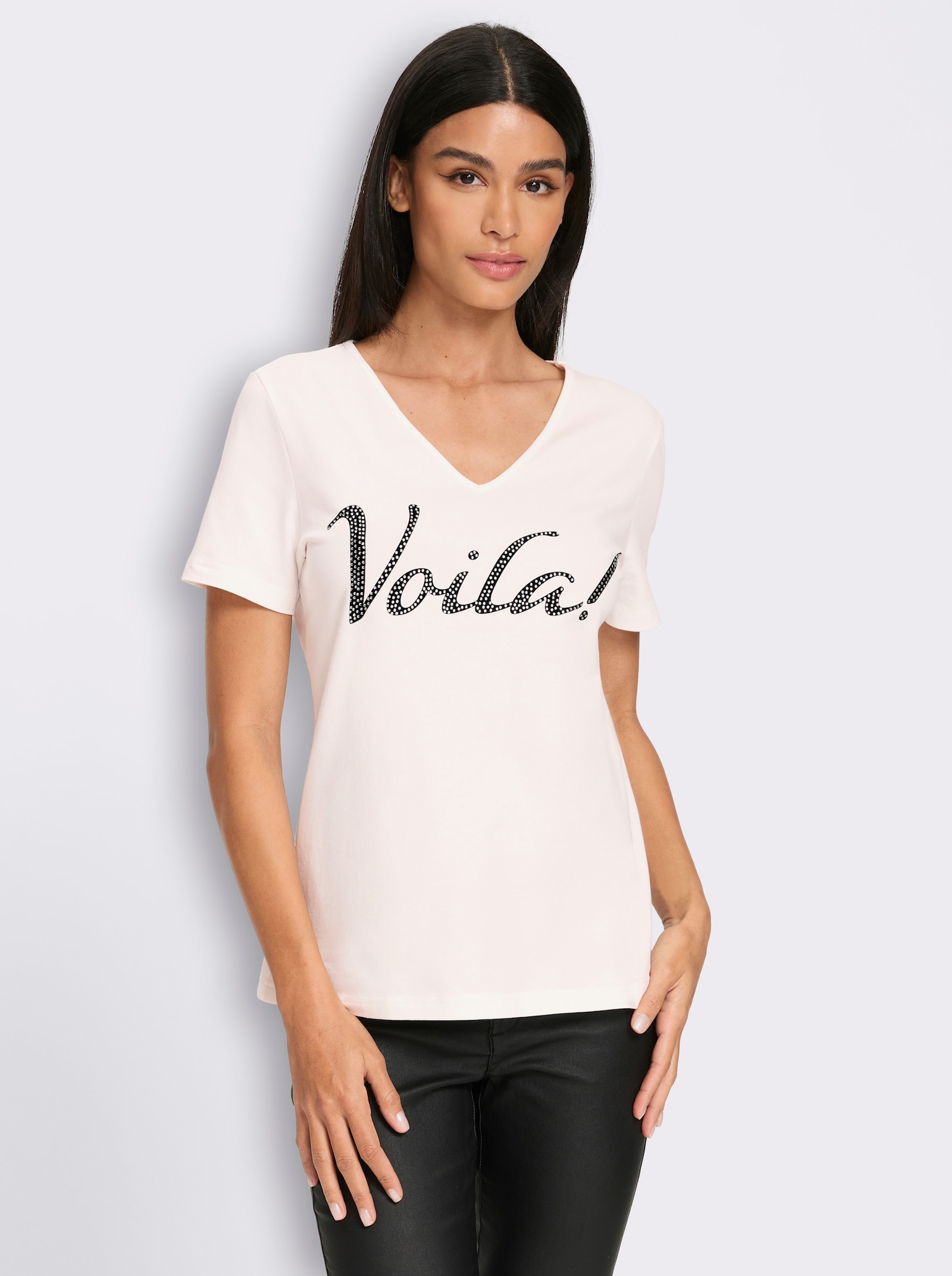 heine Kurzarmshirt mit Schriftzug - ecru