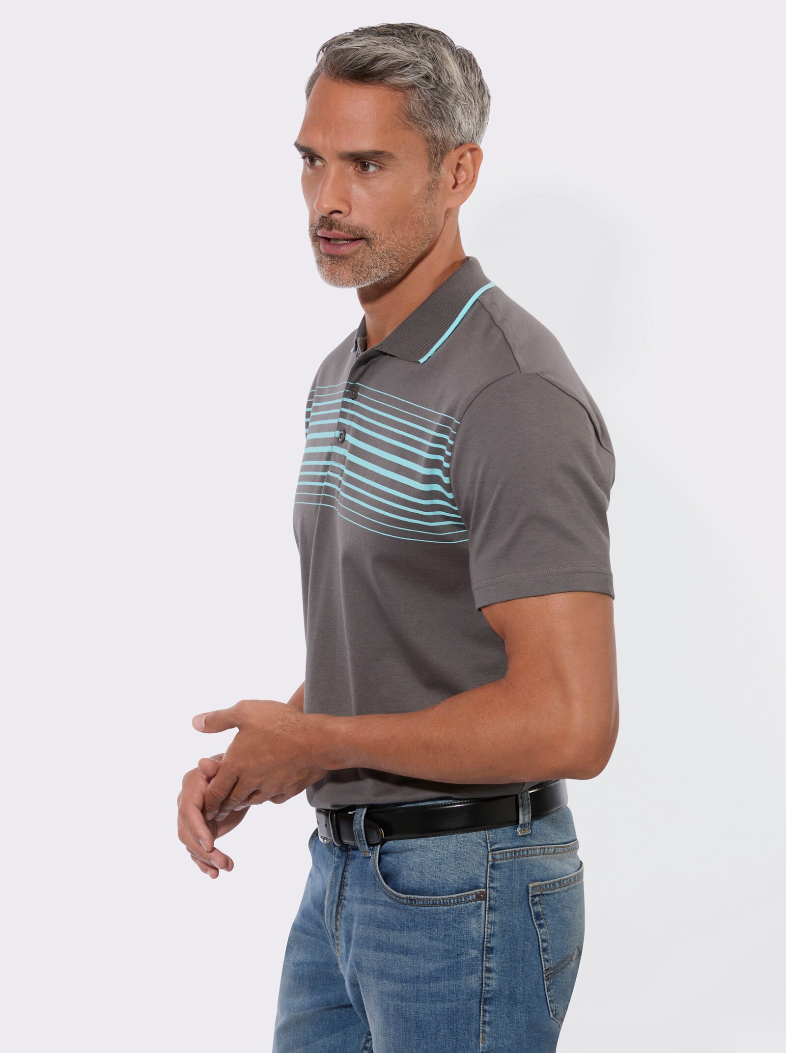 Poloshirt mit schmalen Kontraststreifen - anthrazit