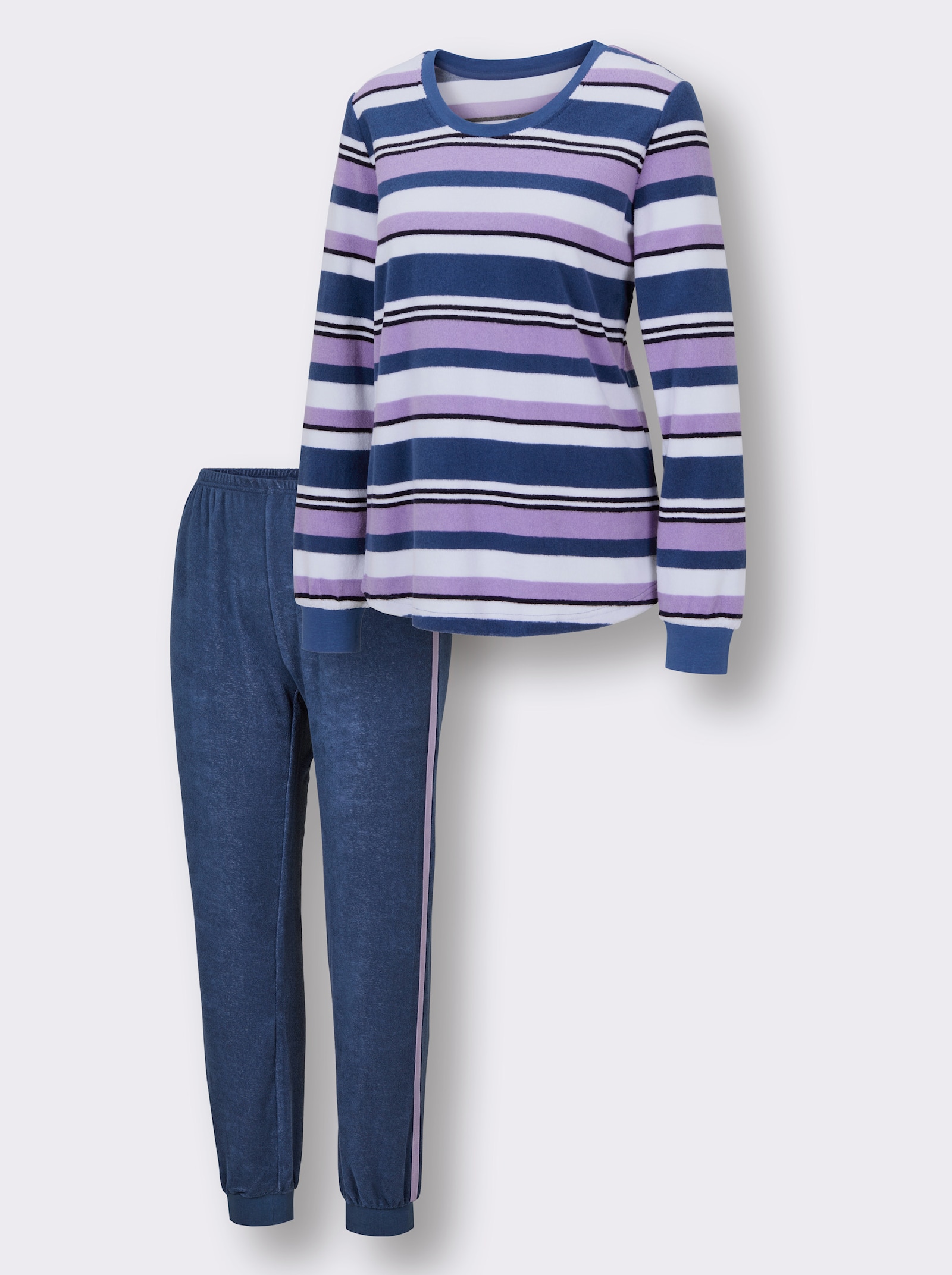 wäschepur Schlafanzug mit Ringelmuster - jeansblau-lavendel-geringelt