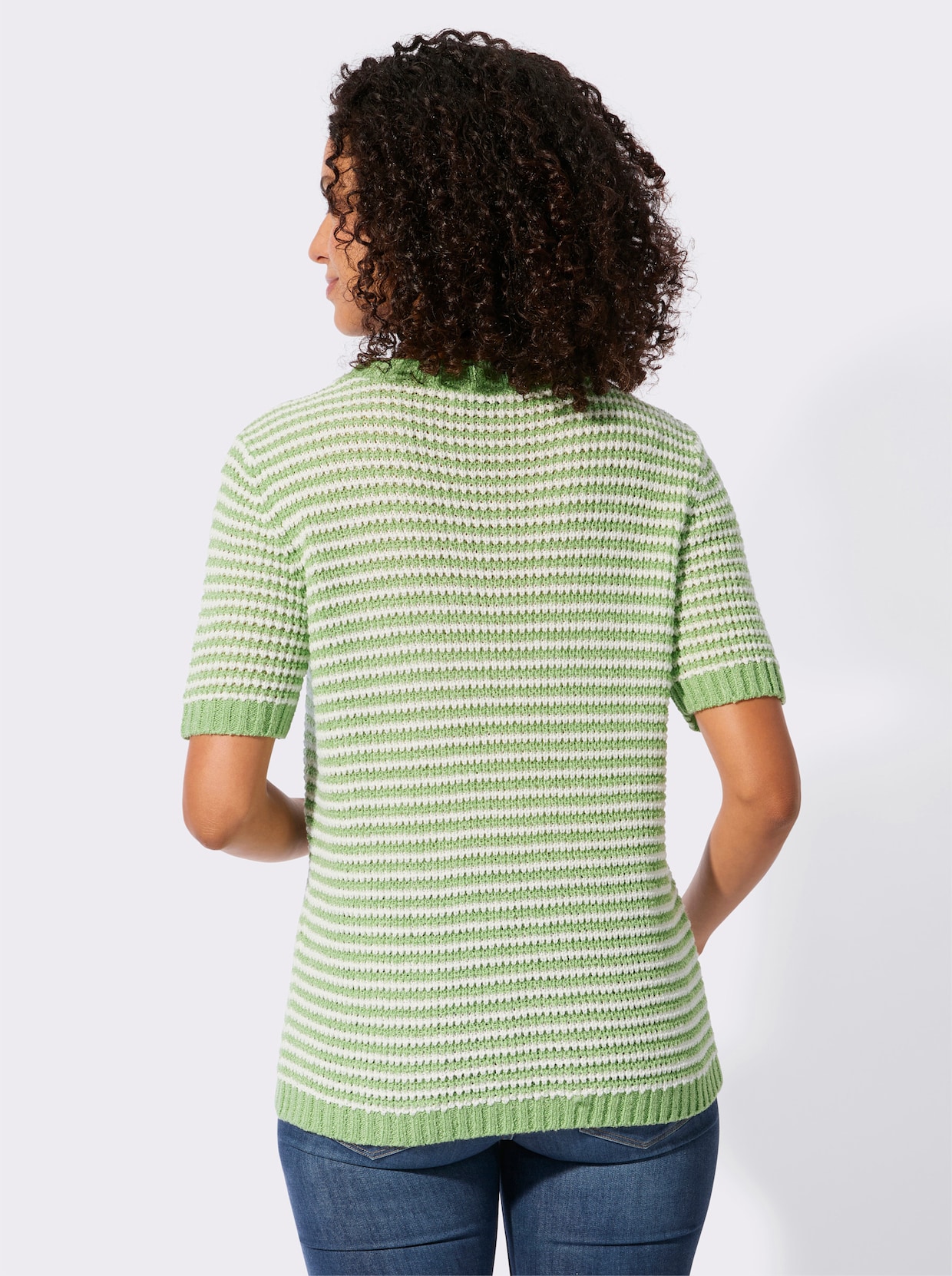 Kurzarmpullover - eucalyptus-ecru-geringelt