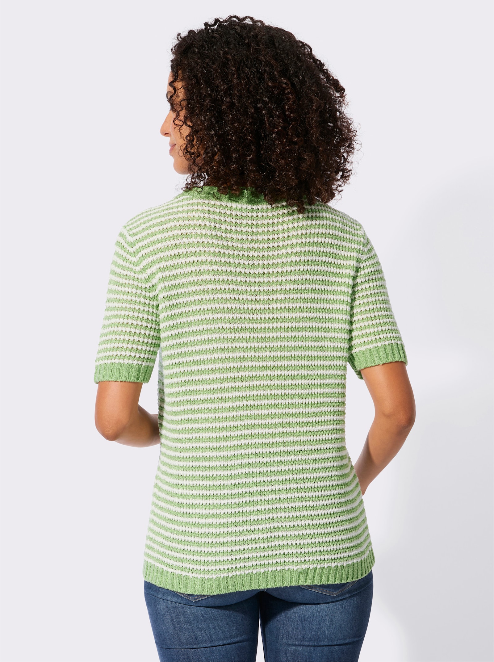 Kurzarmpullover im Ringelmuster - eucalyptus-ecru-geringelt