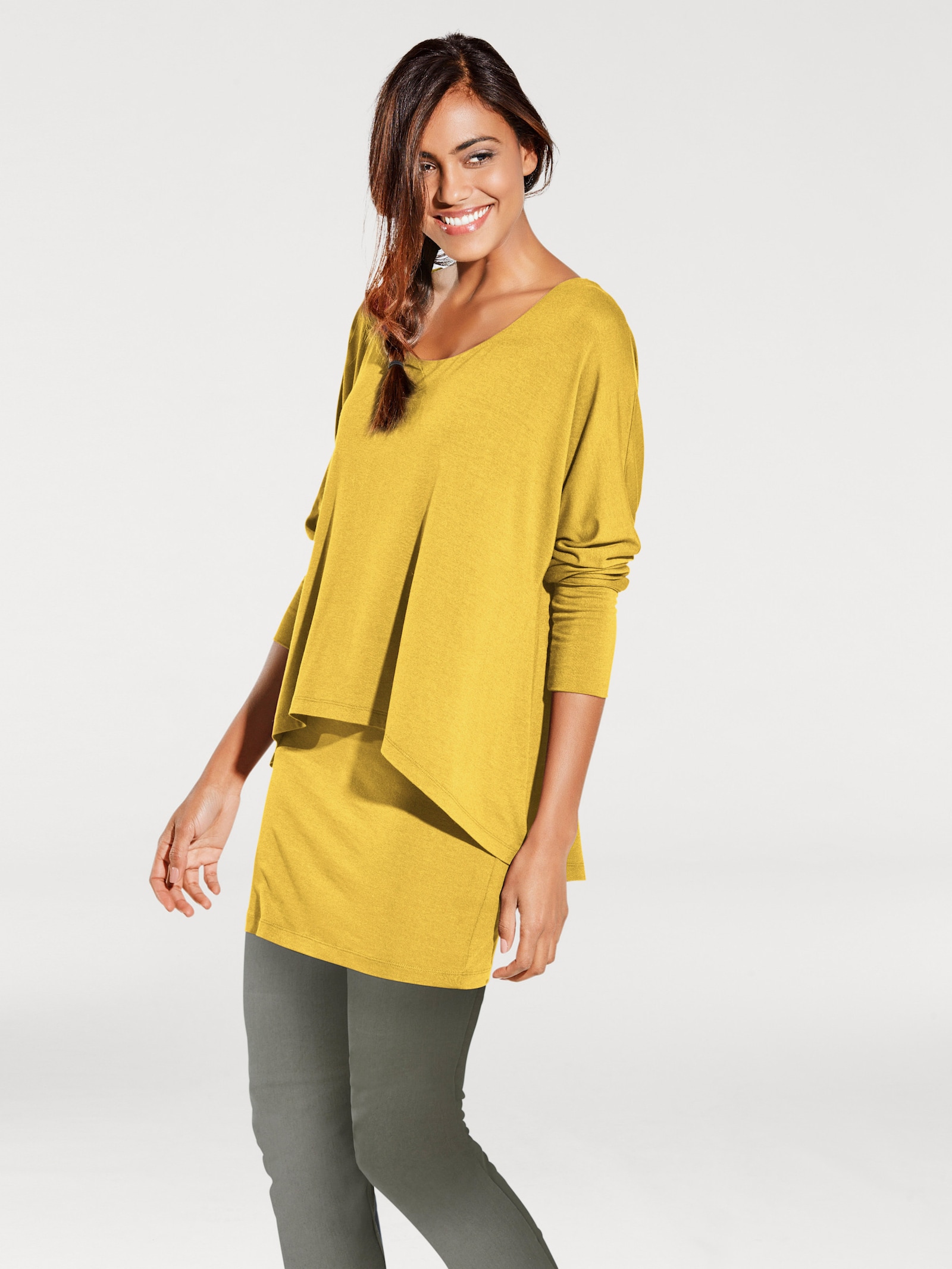heine Shirt met ronde hals en vleermuismouwen - zonnegeel