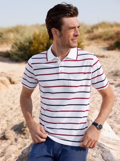 Poloshirt in Pikee-Qualität - weiß-gestreift