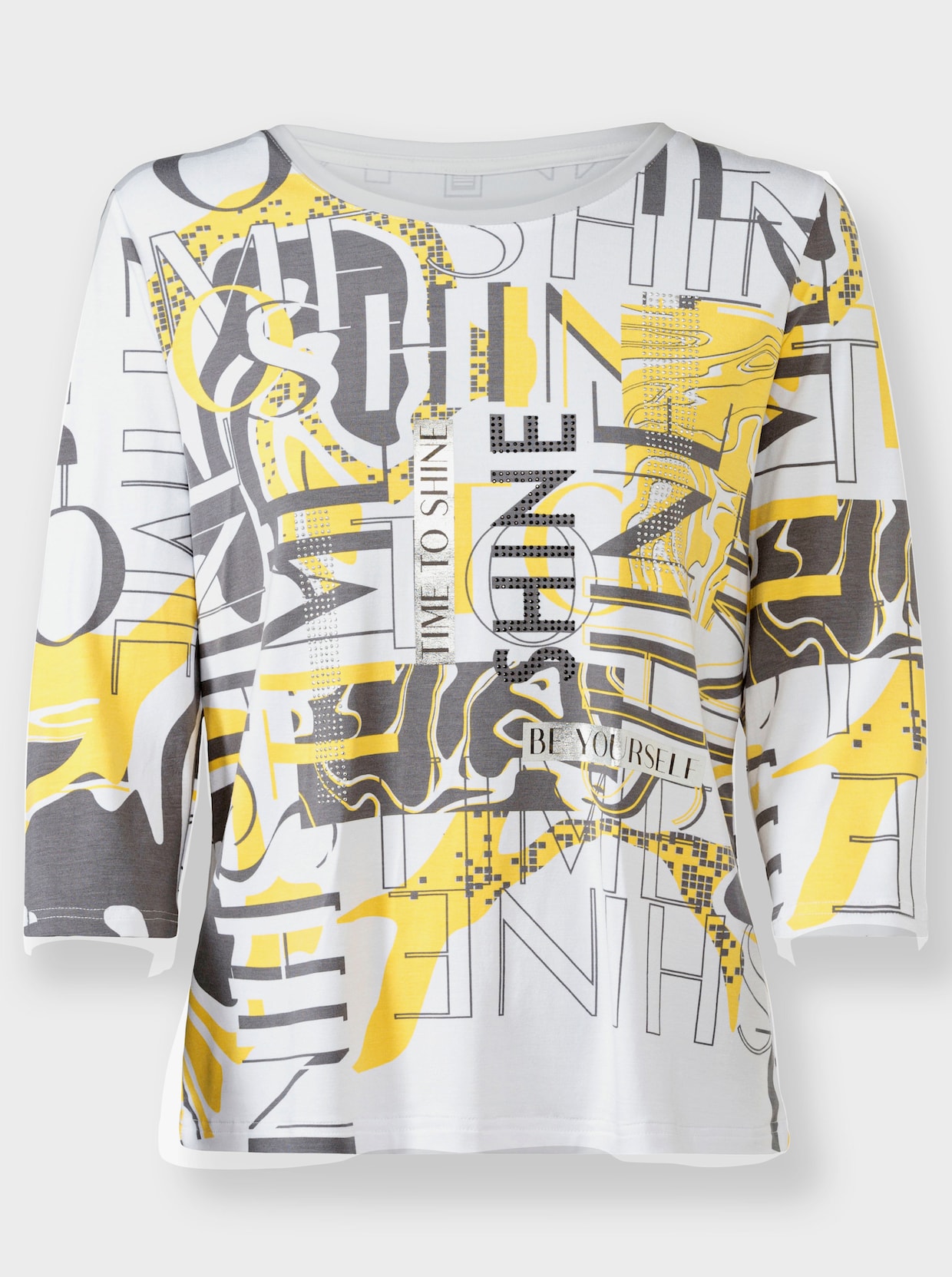 heine Shirt met ronde hals - zonnegeel/zwart bedrukt