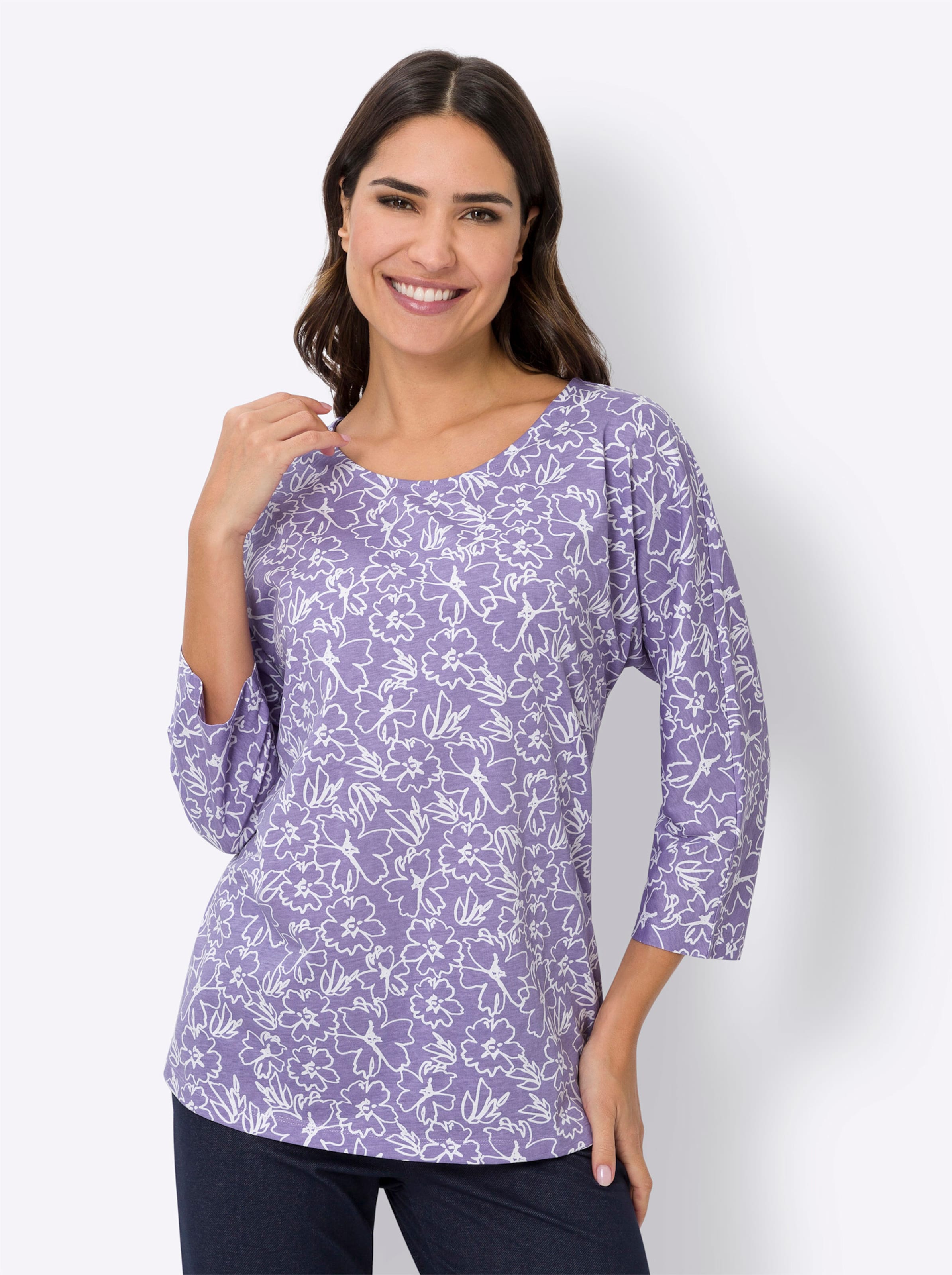 Witt Damen Freizeitshirt, lavendel-ecru-bedruckt