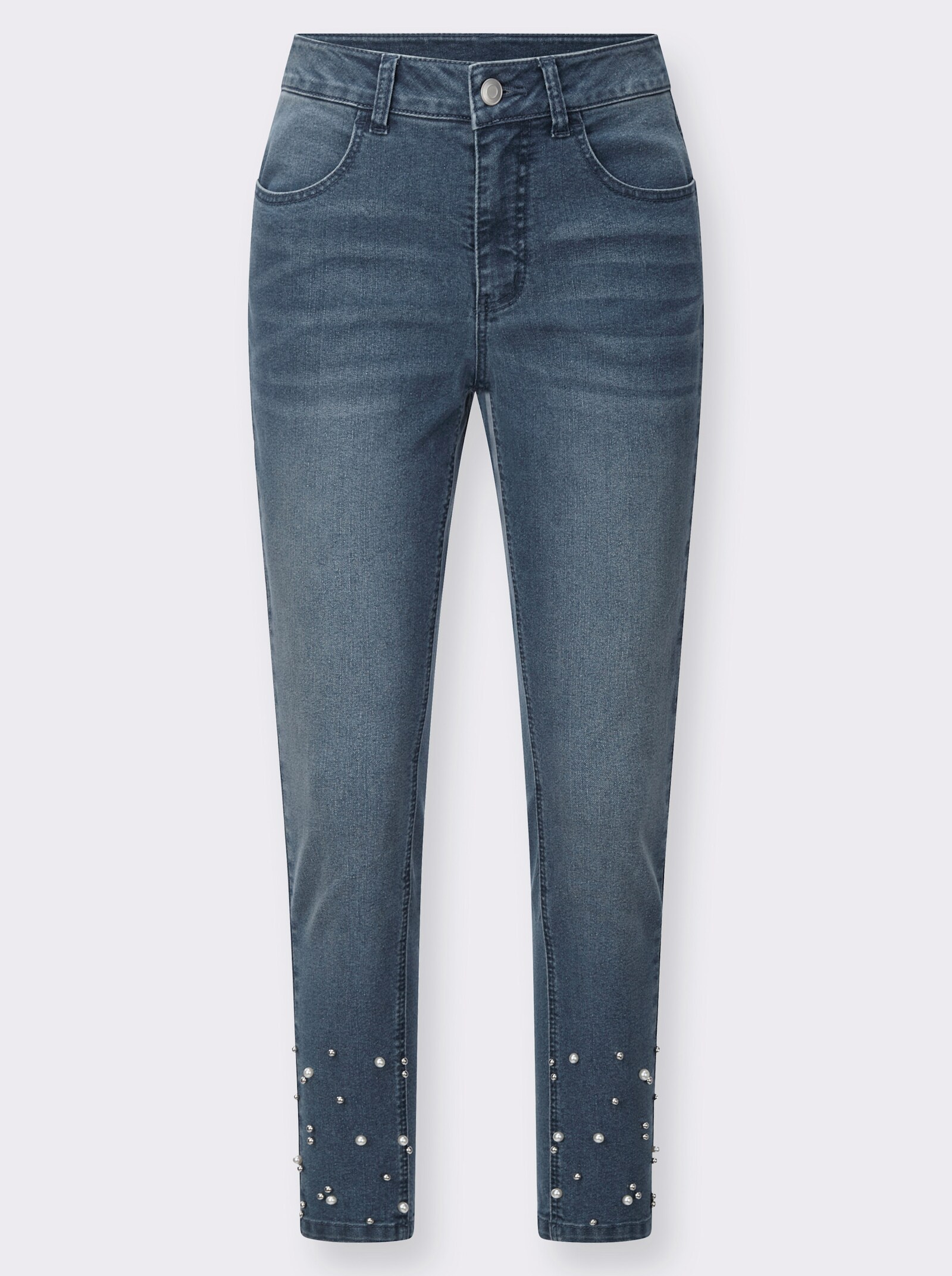 7/8-Jeans mit Perlen und Glitzersteinen - blue-stone-washed