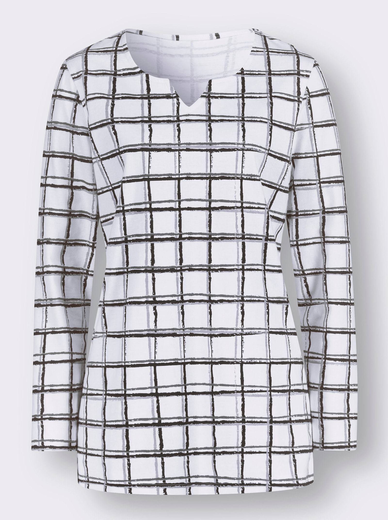 Longshirt im Karo-Muster - ecru-schwarz-kariert