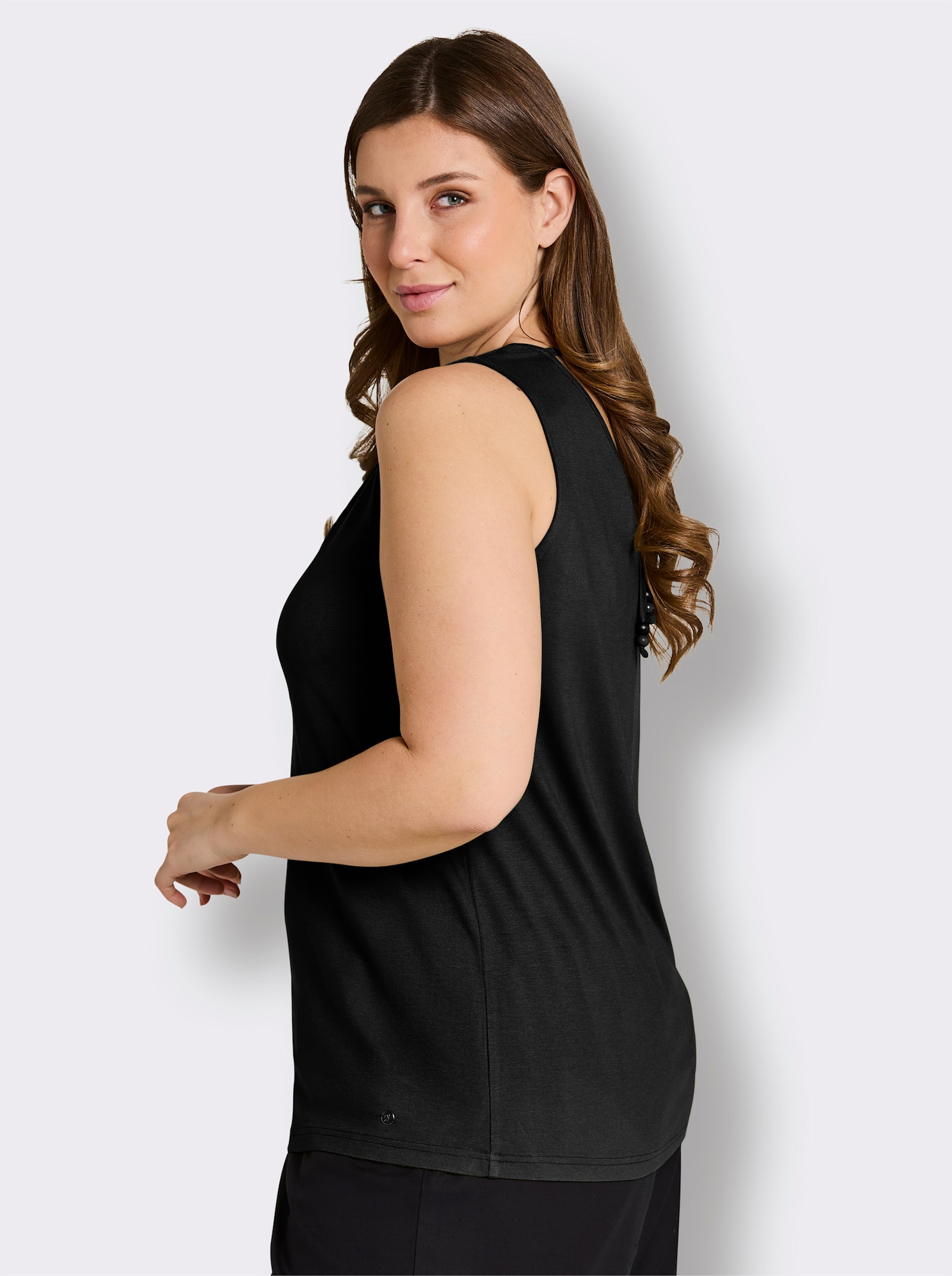 sheego Shirttop mit Bindeband im Nacken - schwarz