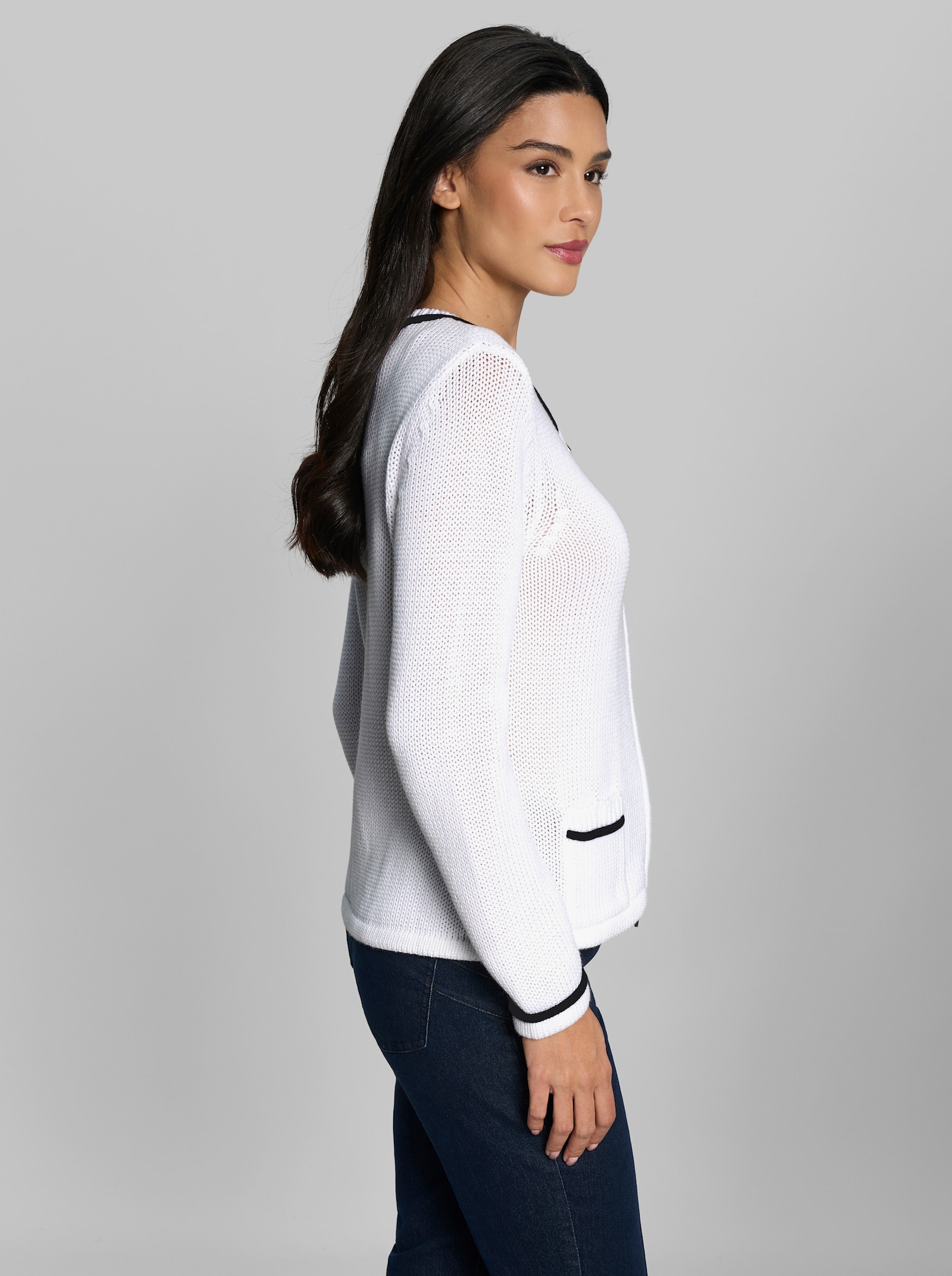 heine Strickjacke mit Kontrast-Details - weiß