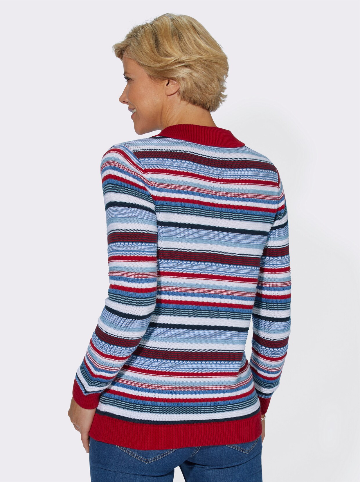 Pullover met lange mouwen - rood/korenbloem gestreept