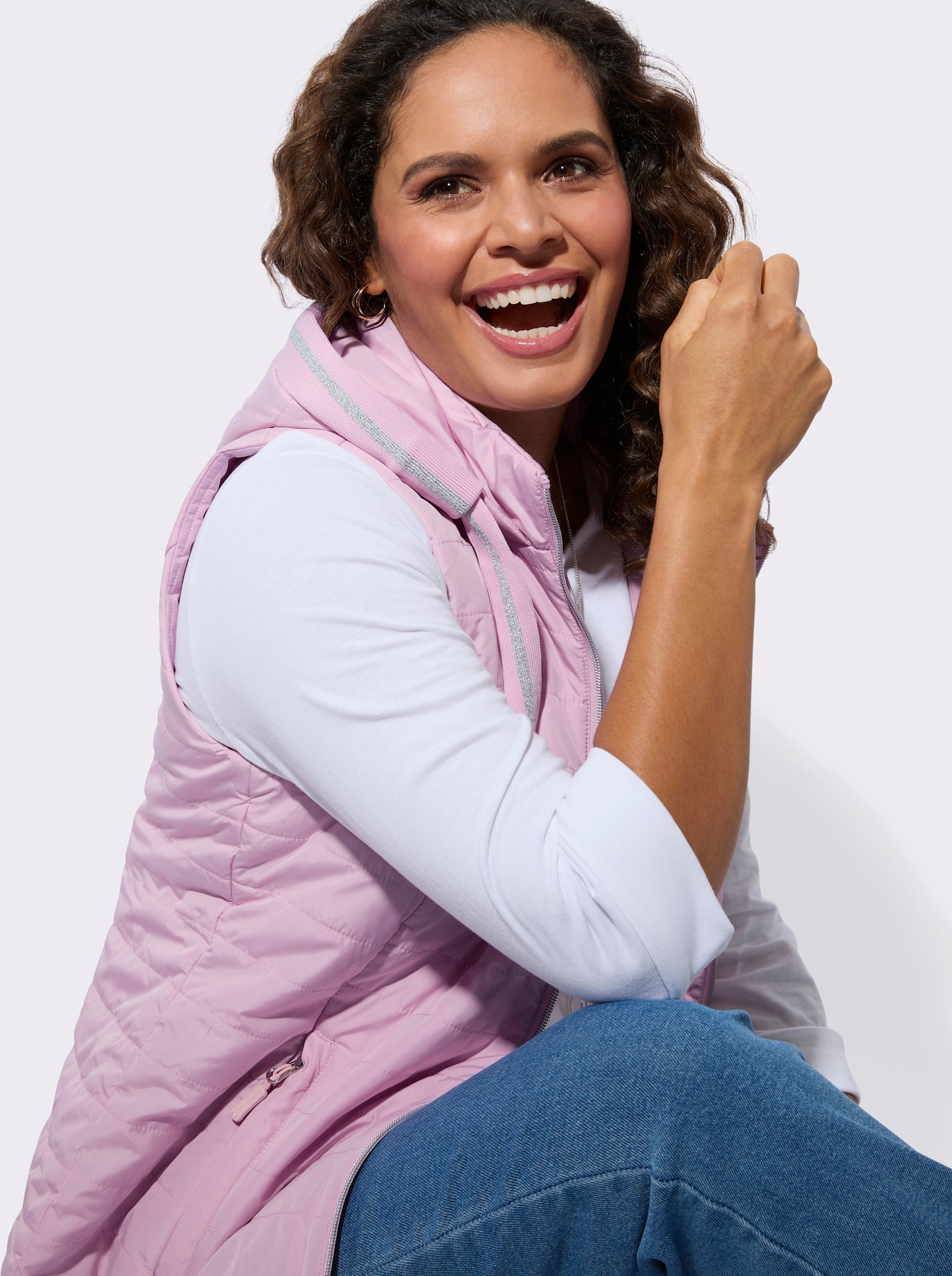 Steppweste mit Glitzer-Details - rosé