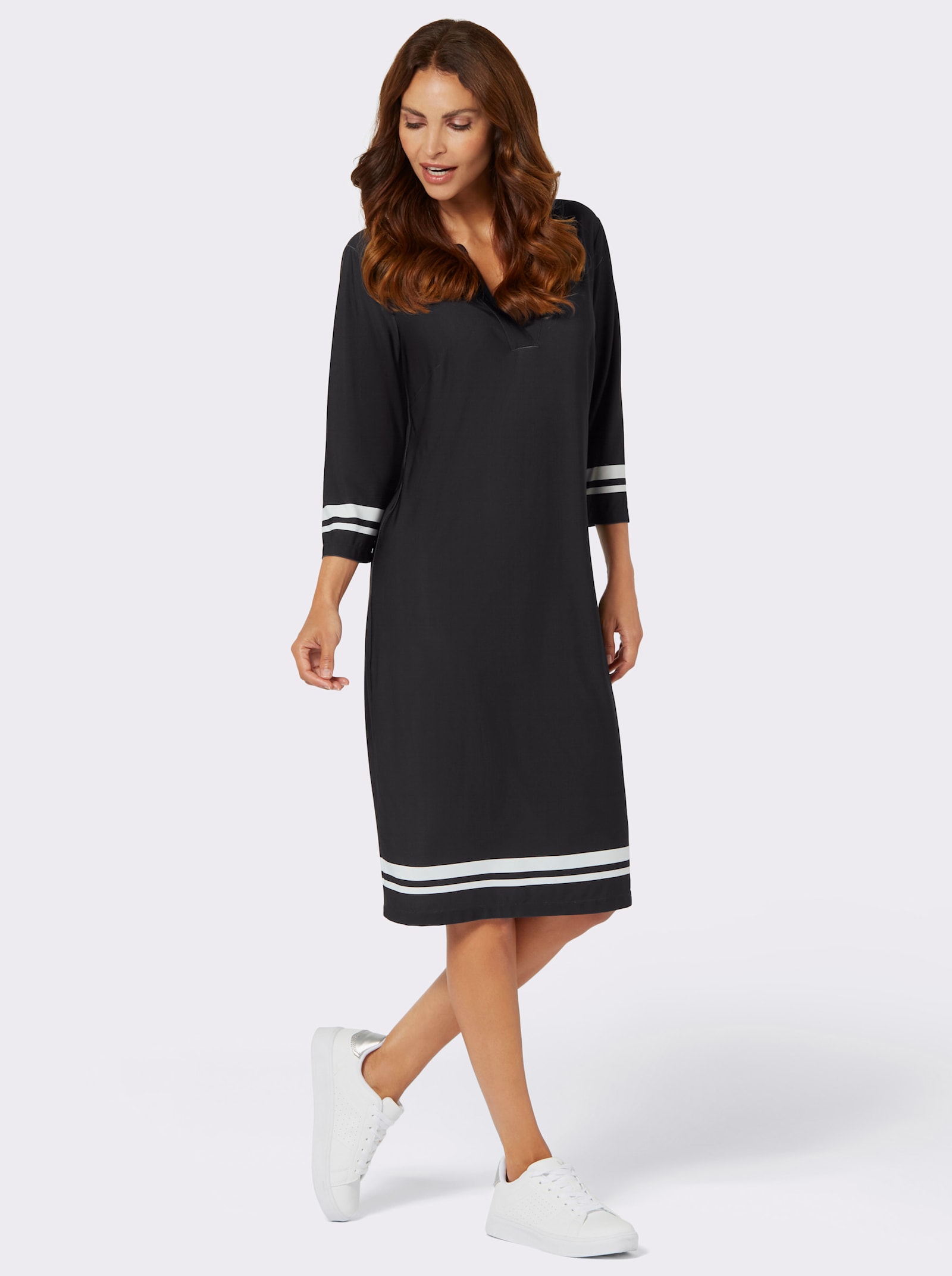 Jerseykleid mit 3/4-Ärmeln - schwarz-ecru