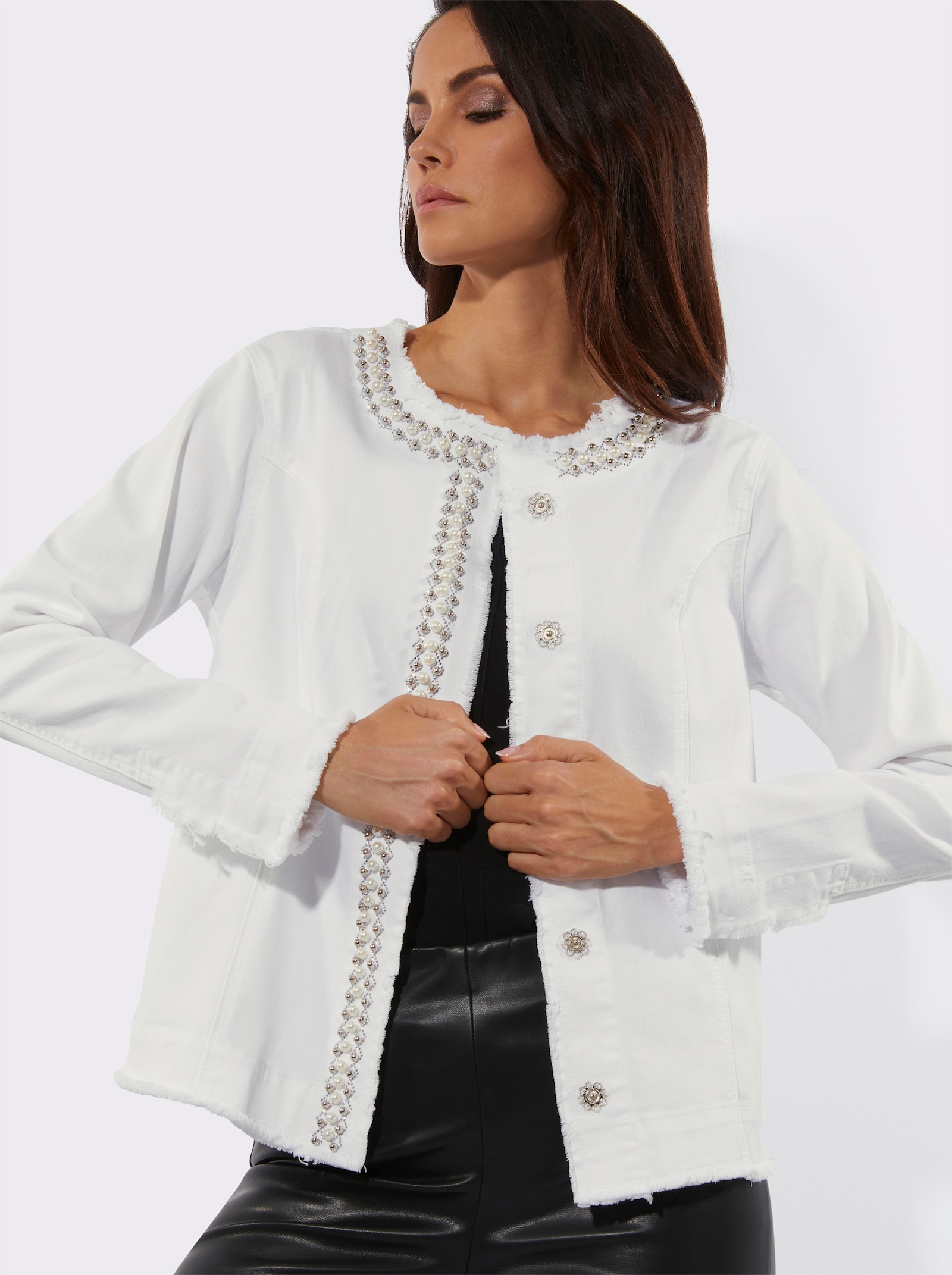 Jeansblazer mit seitlichen Nahttaschen - ecru