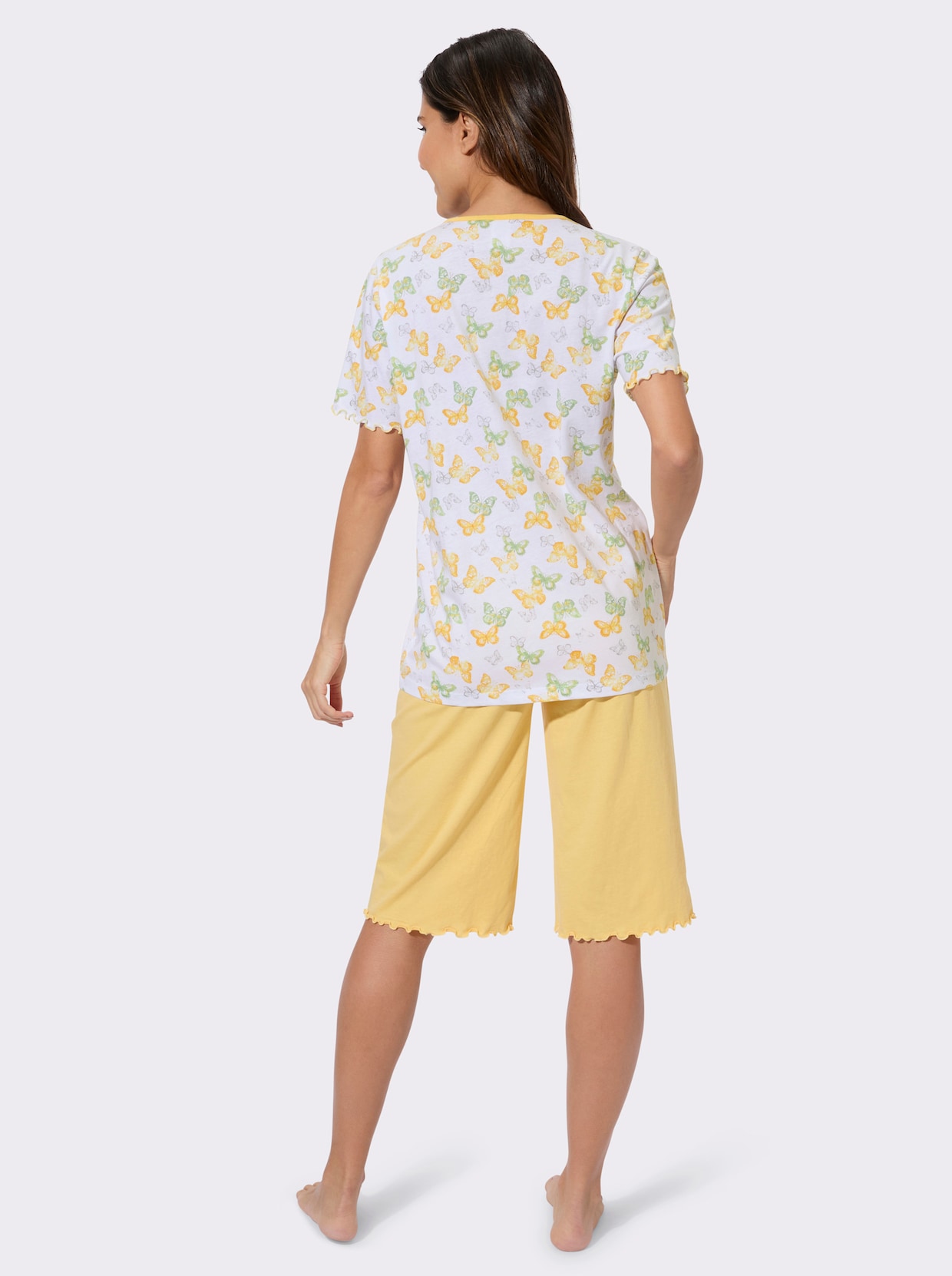 Shorty mit Wellensaum - weiß-gelb-bedruckt