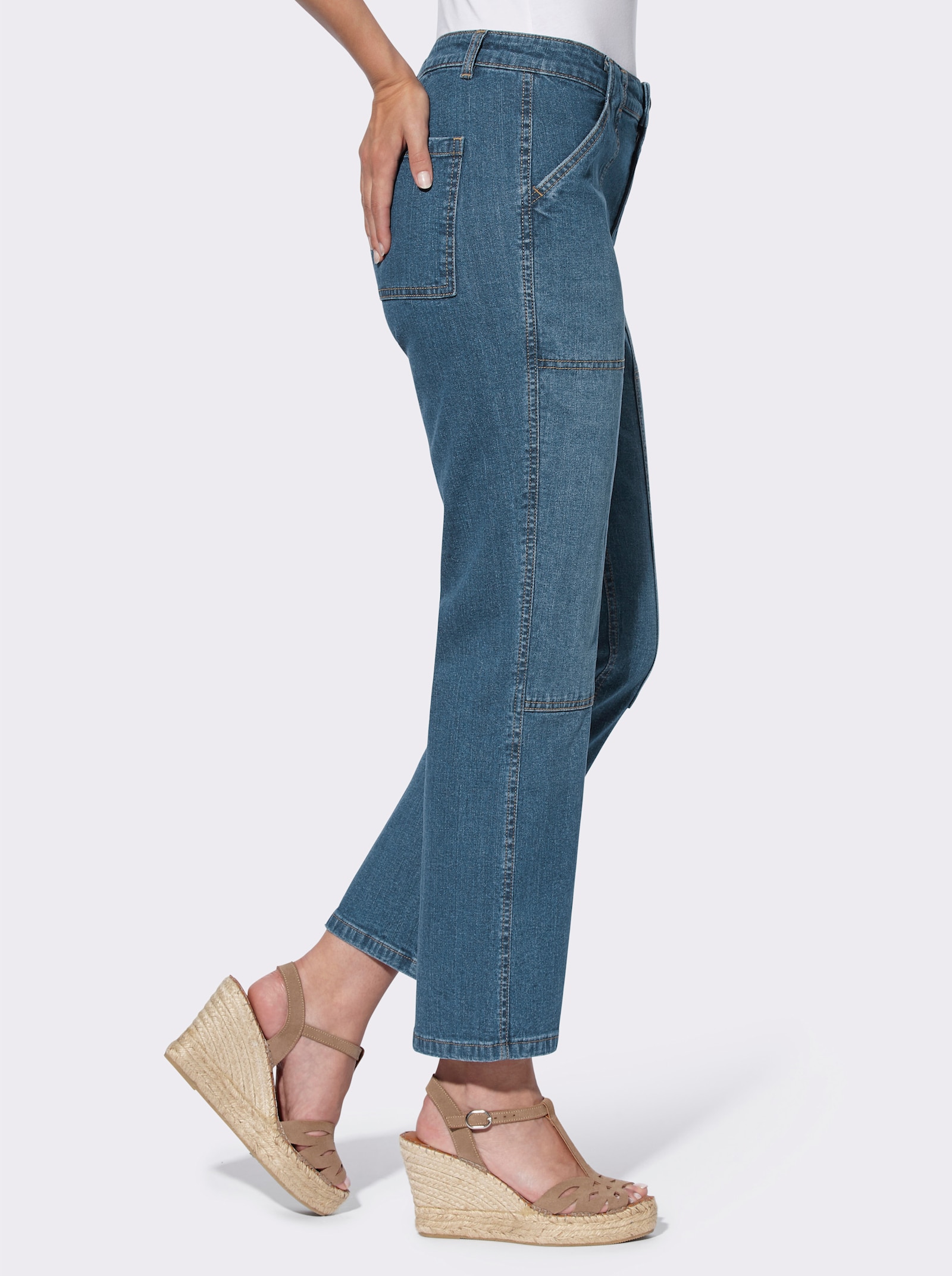 heine Gerade Jeans mit Ziernähten - blue-stone-washed