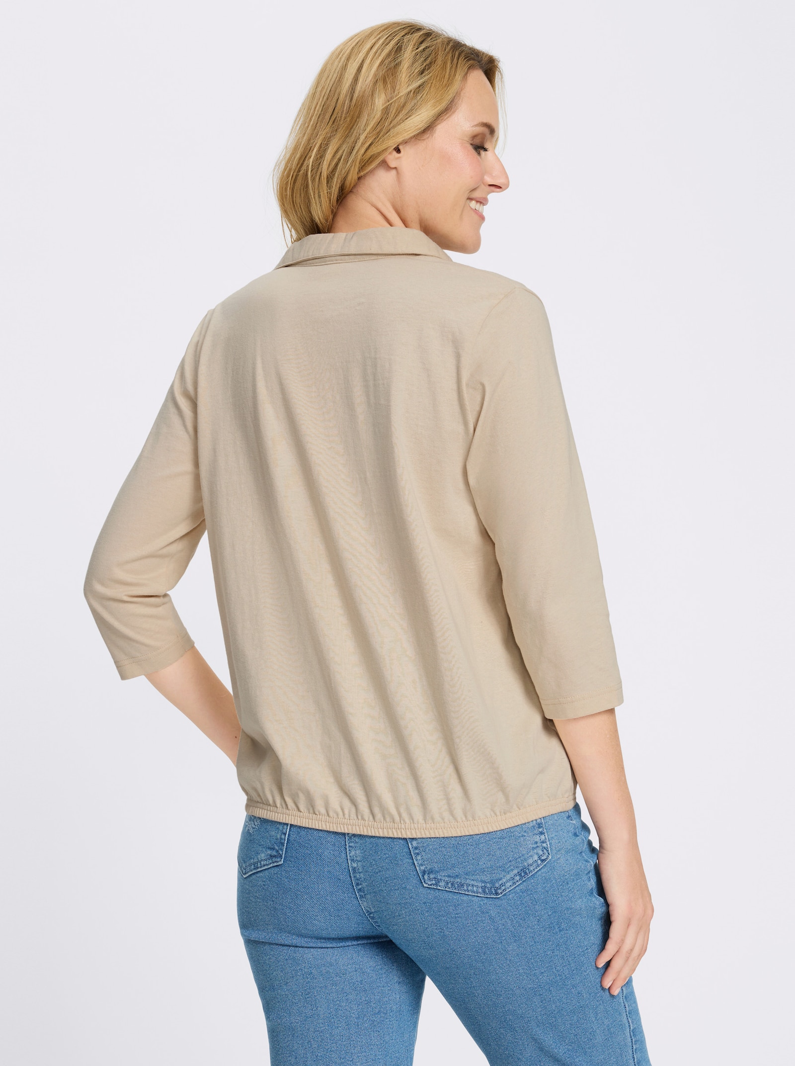 Poloshirt mit Gummizug am Saum - sand