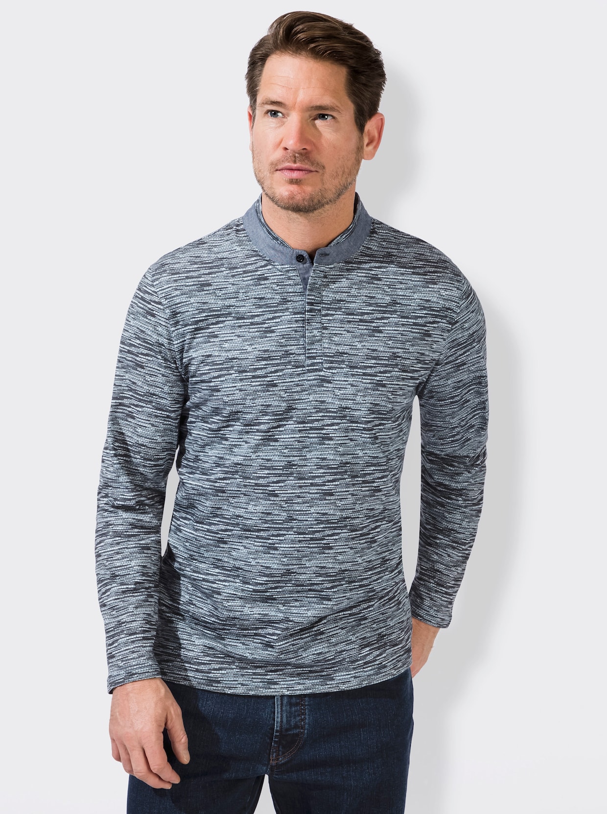 Marco Donati Longsleeve - blauw gedessineerd