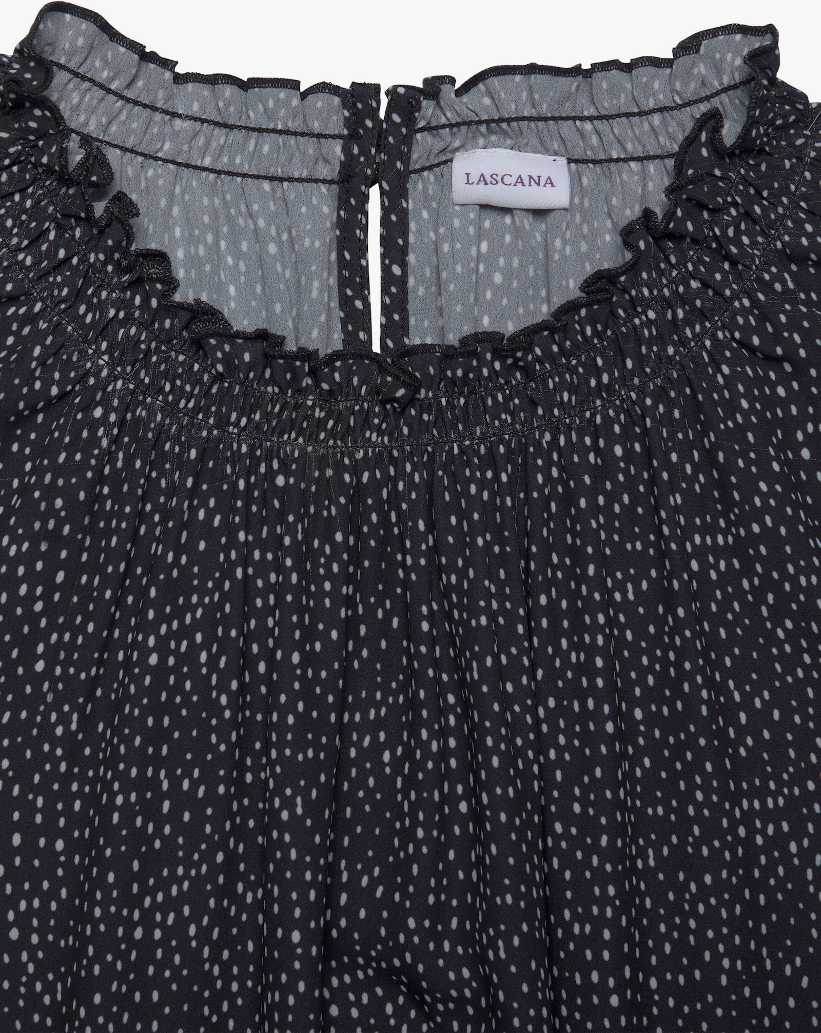 LASCANA Blouse m. korte mouwen - zwart/wit gestippeld
