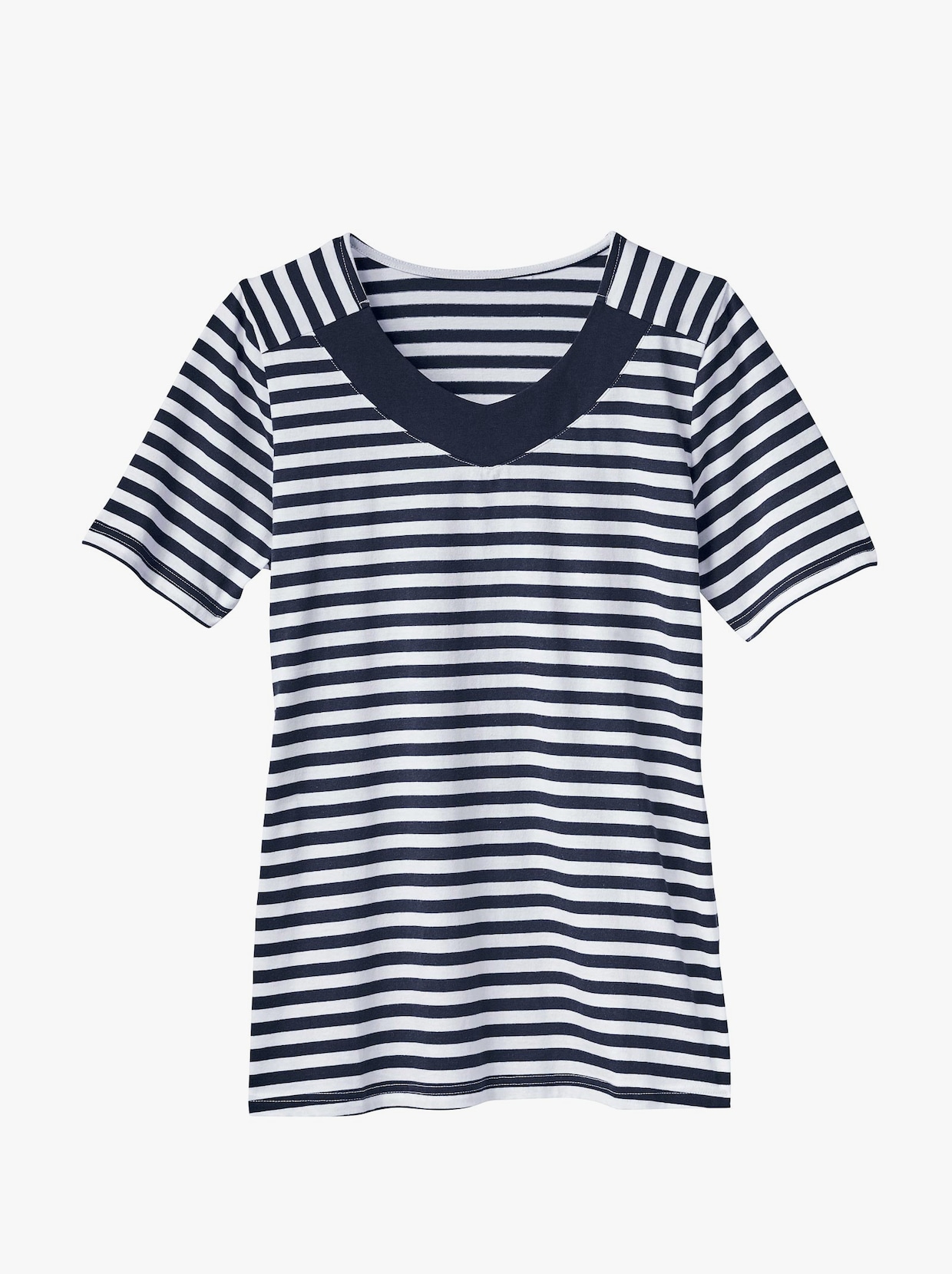Tričko s krátkymi rukávmi - priečne pruhovaná námornícka modrá