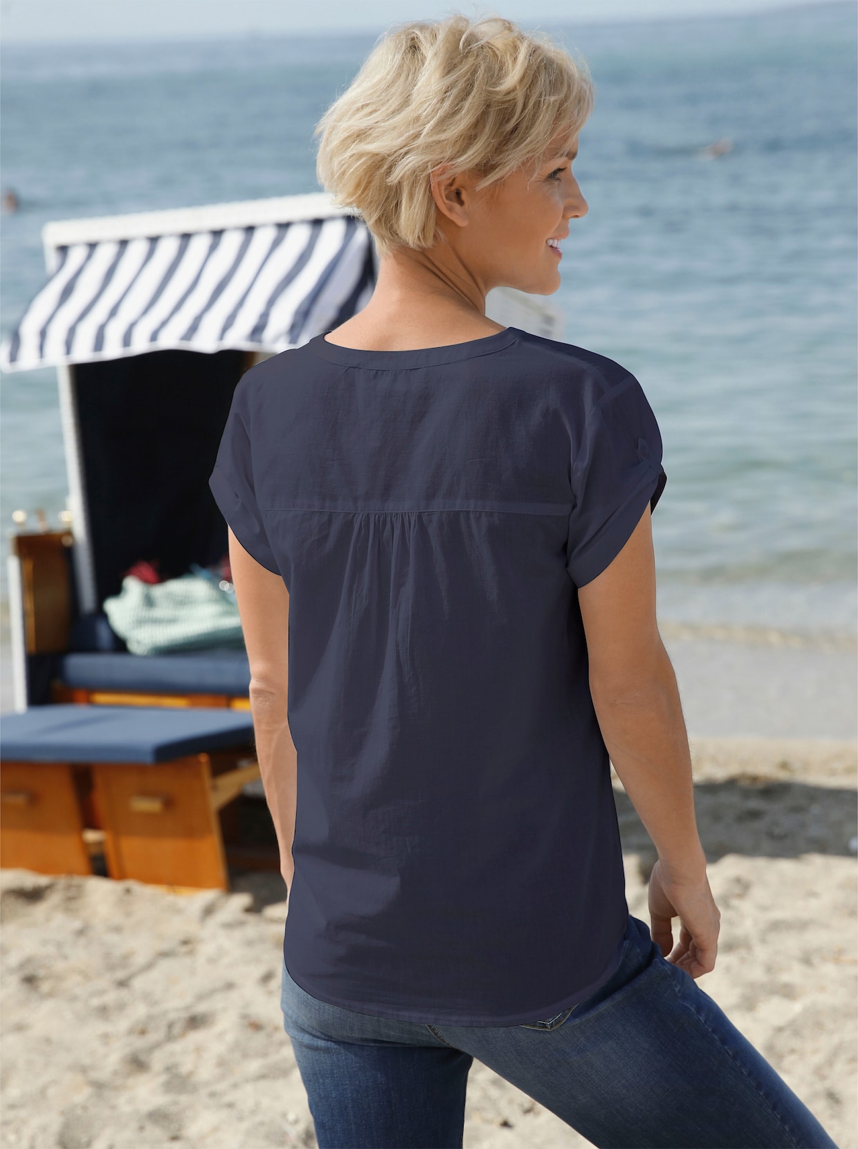 Blouse m. korte mouwen - marine