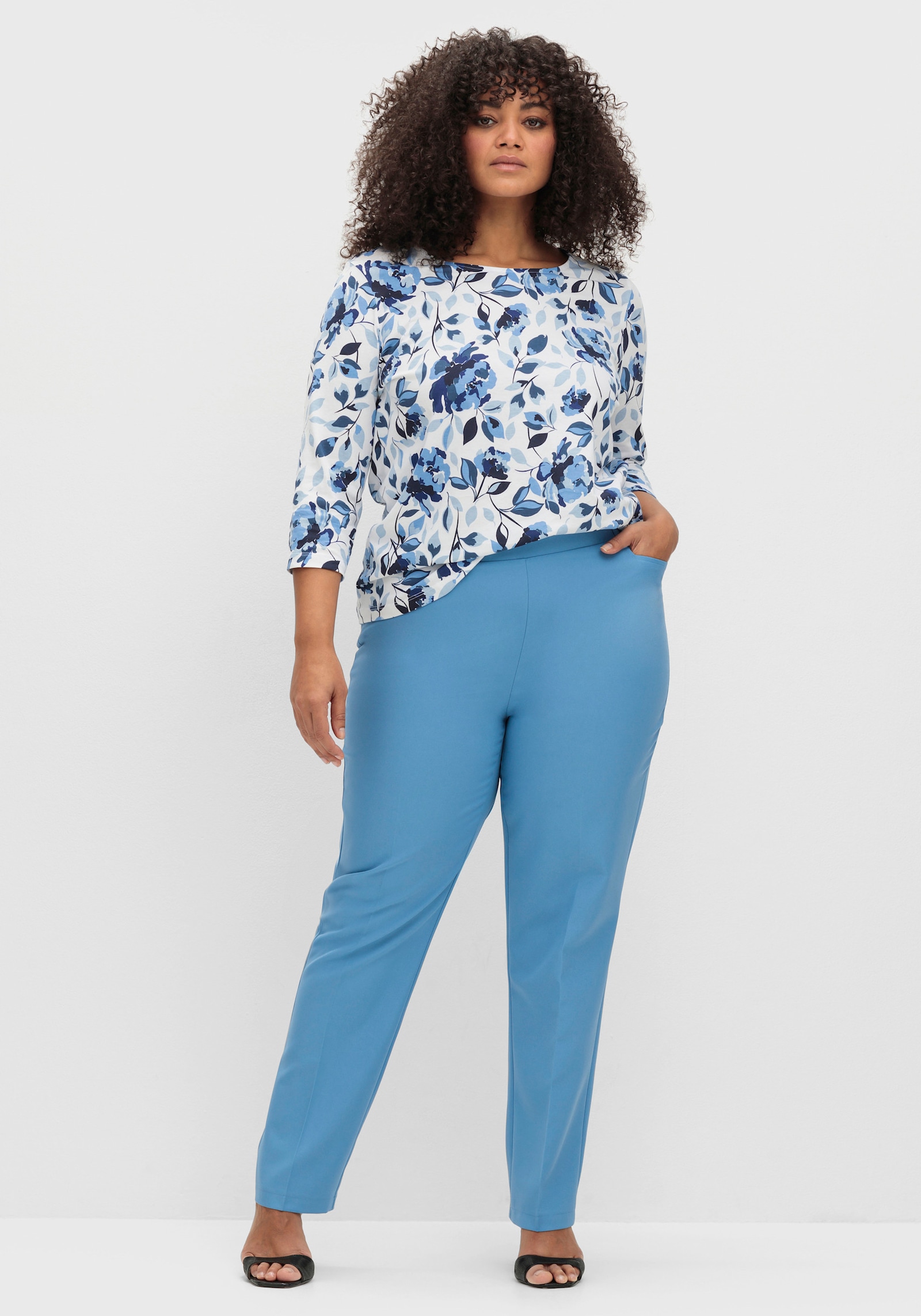 Bügelfaltenhose mit Rundum-Dehnbund - mittelblau