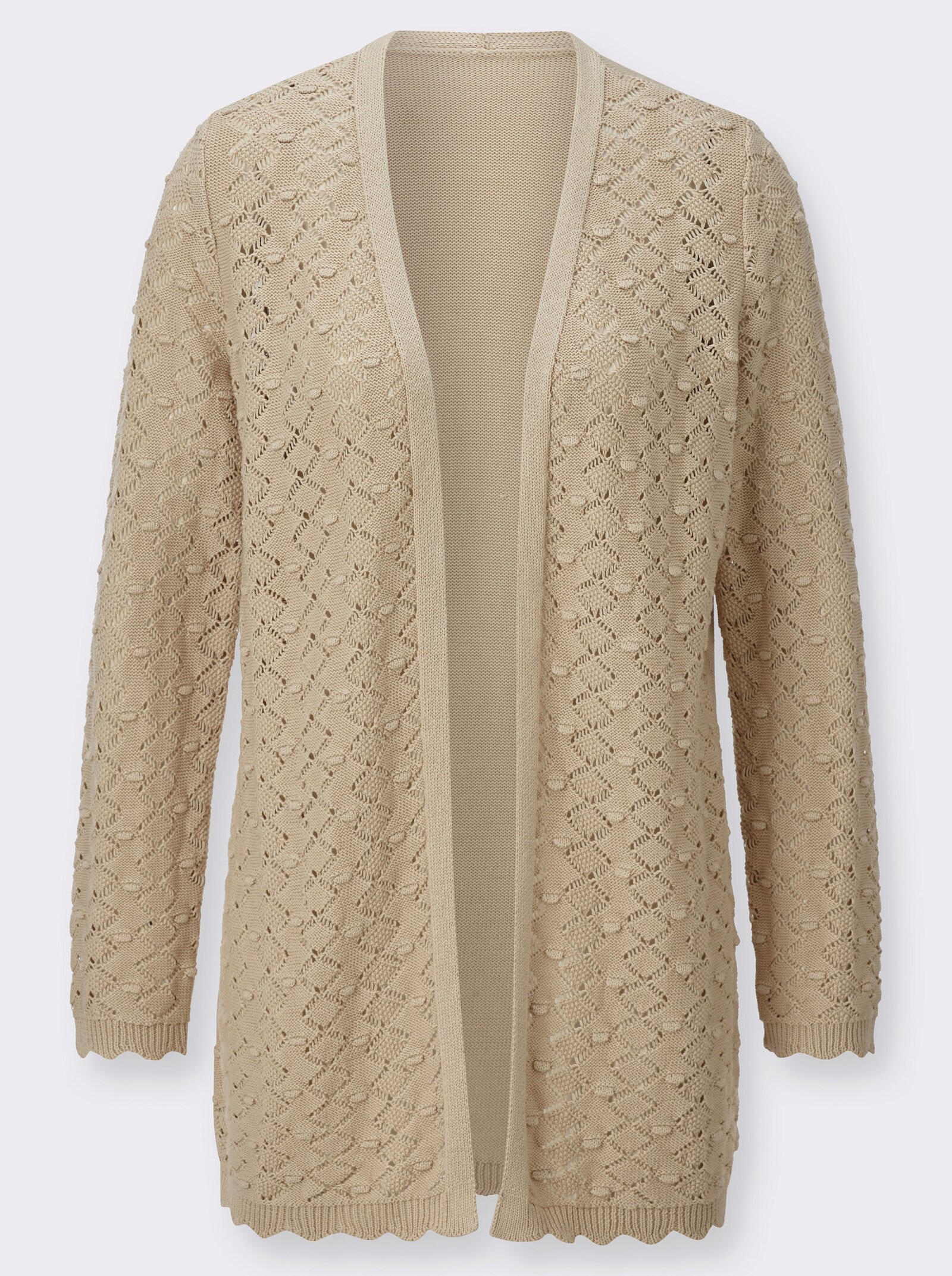 Longstrickjacke mit glattem Rückenteil - sand