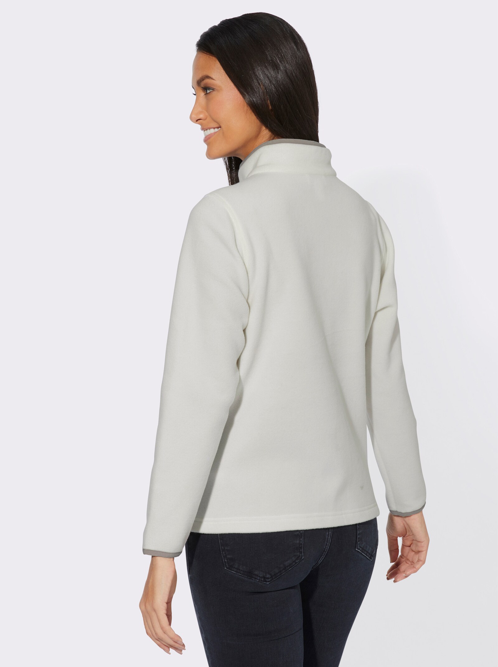 Fleecové tričko se stojáčkem a zapínáním na zip - ecru