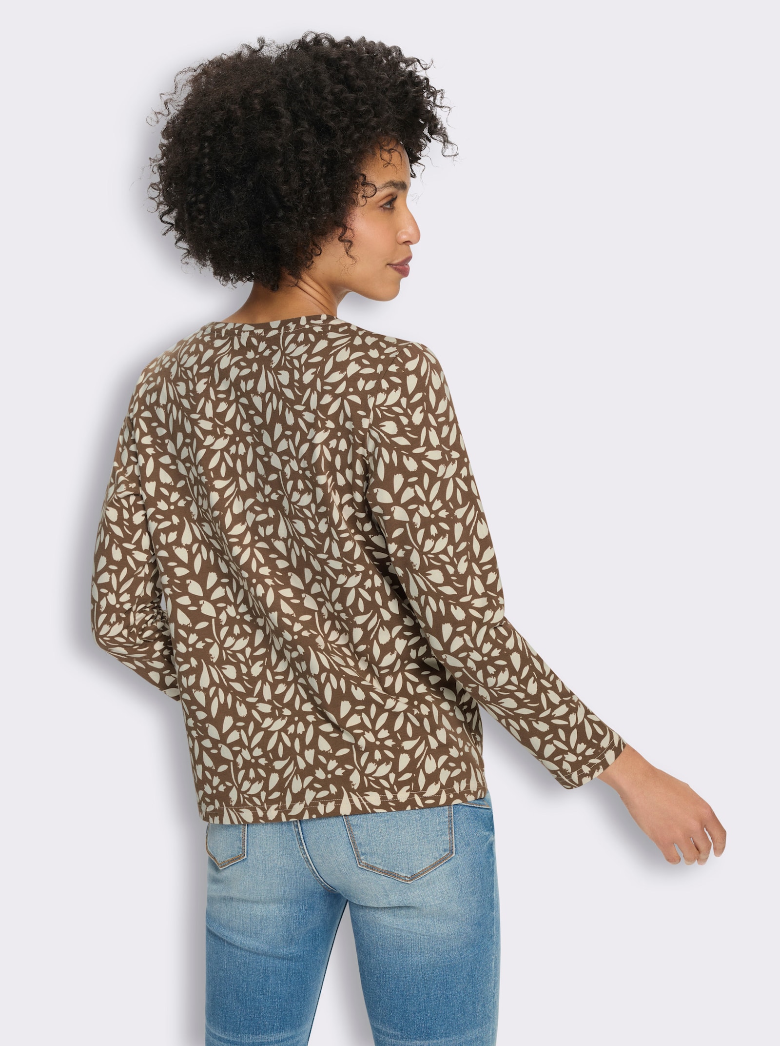 heine Langarmshirt mit Blätter-Dessin - braun-champagner-bedruckt