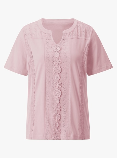 Kurzarmshirt mit Lochstickerei - rosé