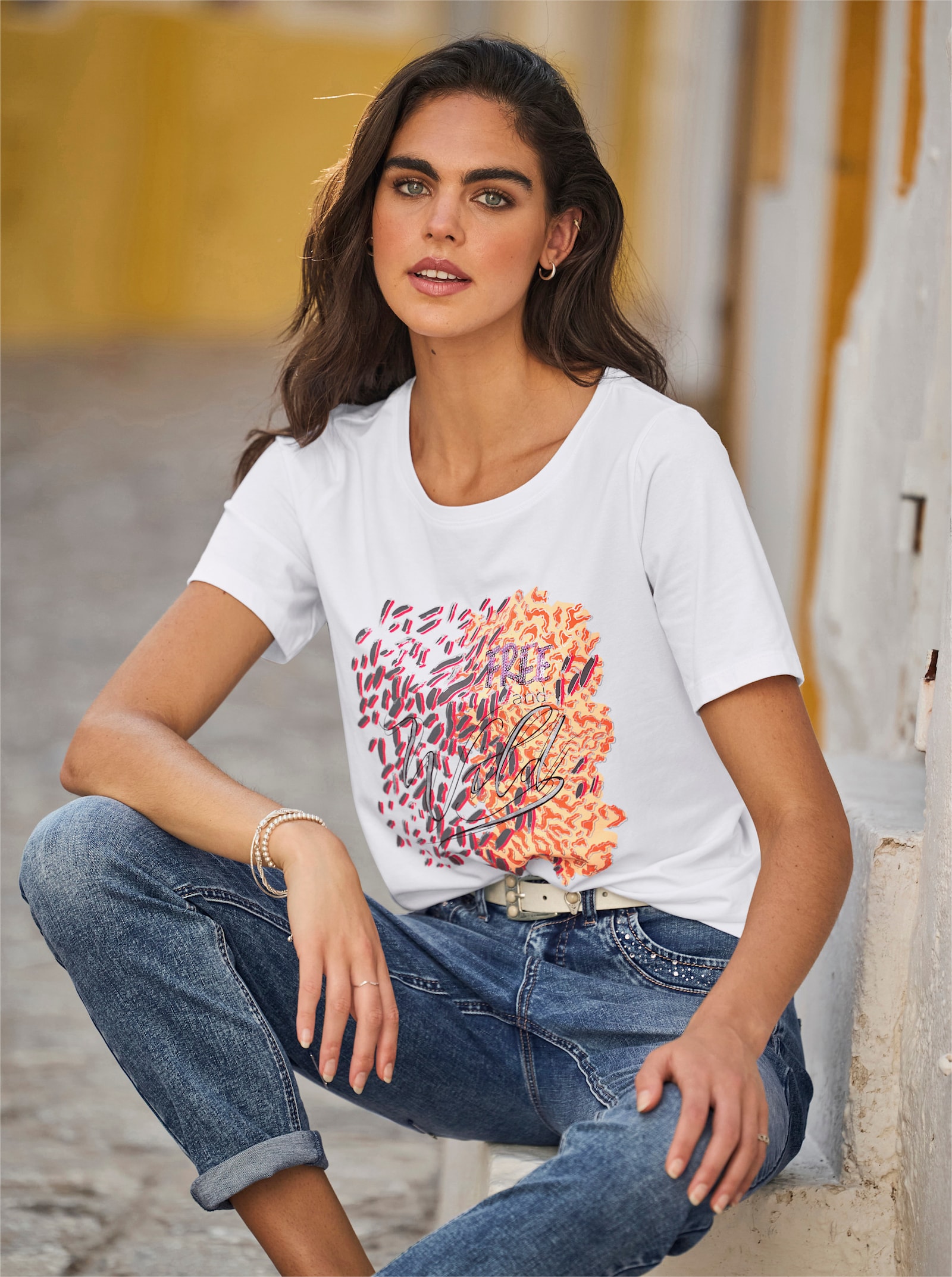 heine T-shirt à encolure ronde avec imprimé - blanc