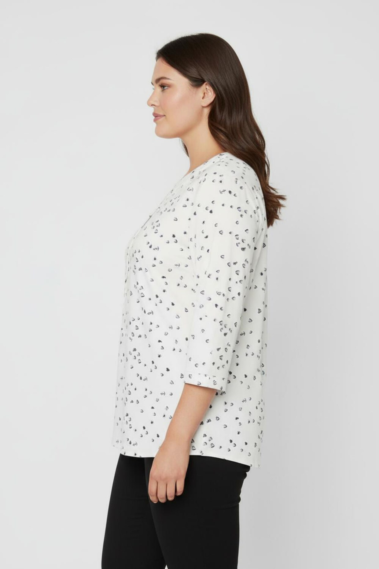 Schlupfbluse mit 3/4-Ärmeln - ecru-marine-bedruckt