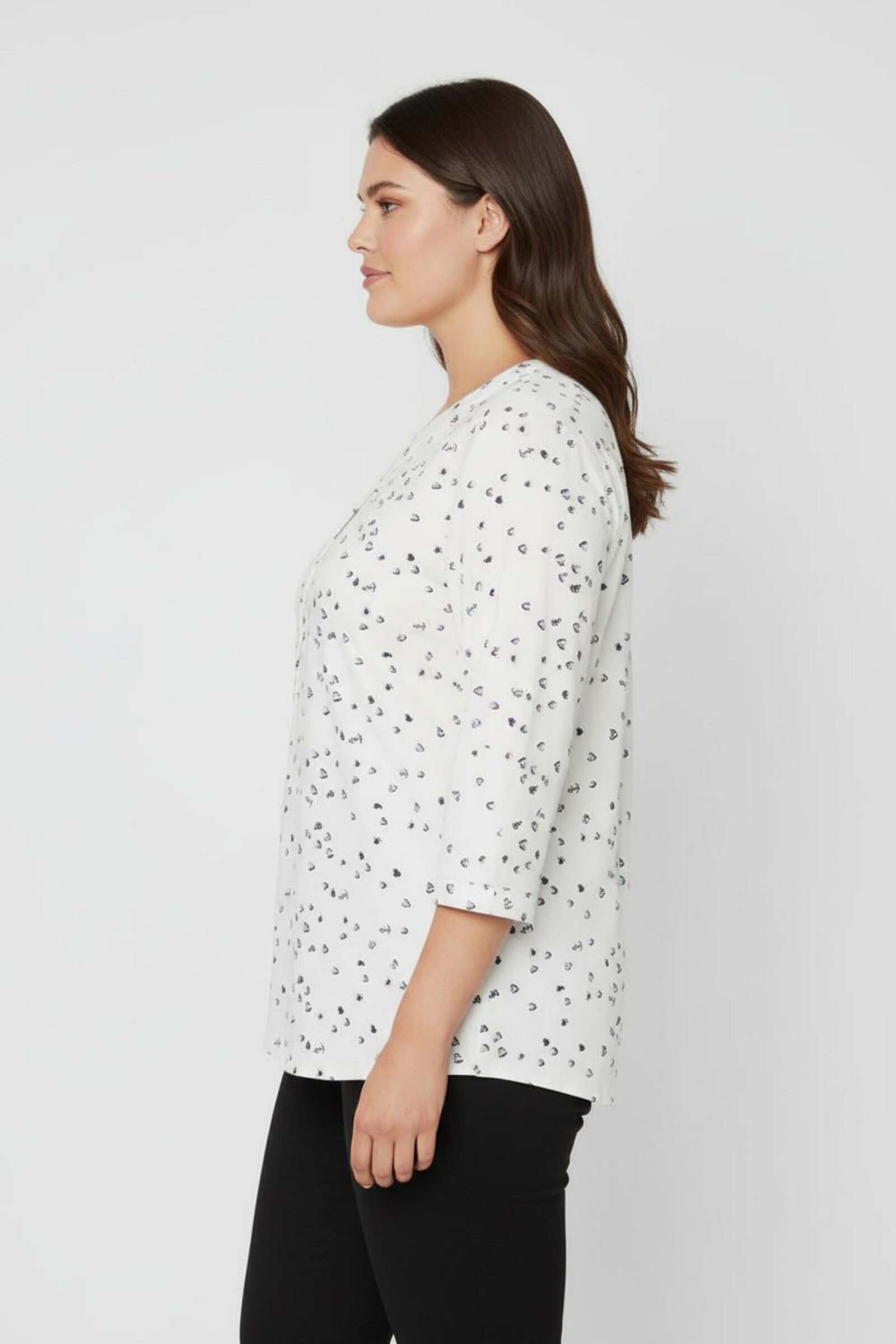 Schlupfbluse mit 3/4-Ärmeln - ecru-marine-bedruckt