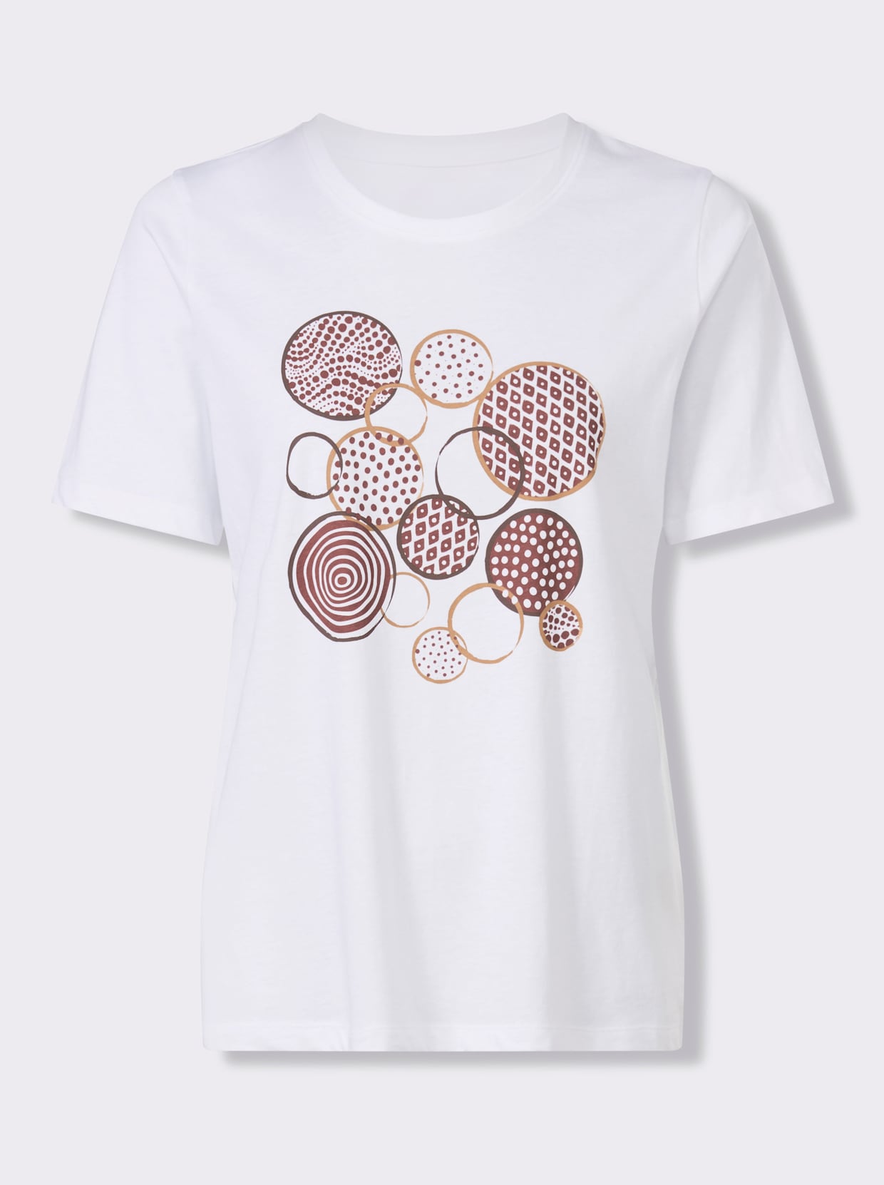 Kurzarmshirt mit platziertem Druck - weiß-rotbraun