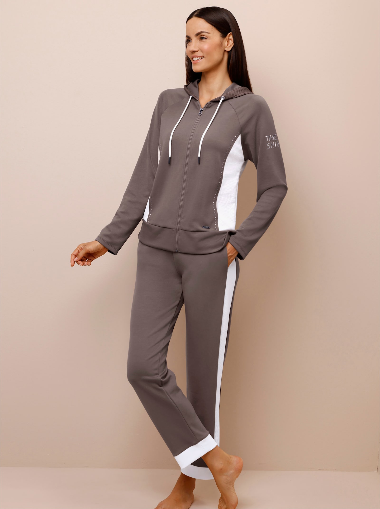 feel good Dehnbund-Hose - dunkeltaupe-ecru