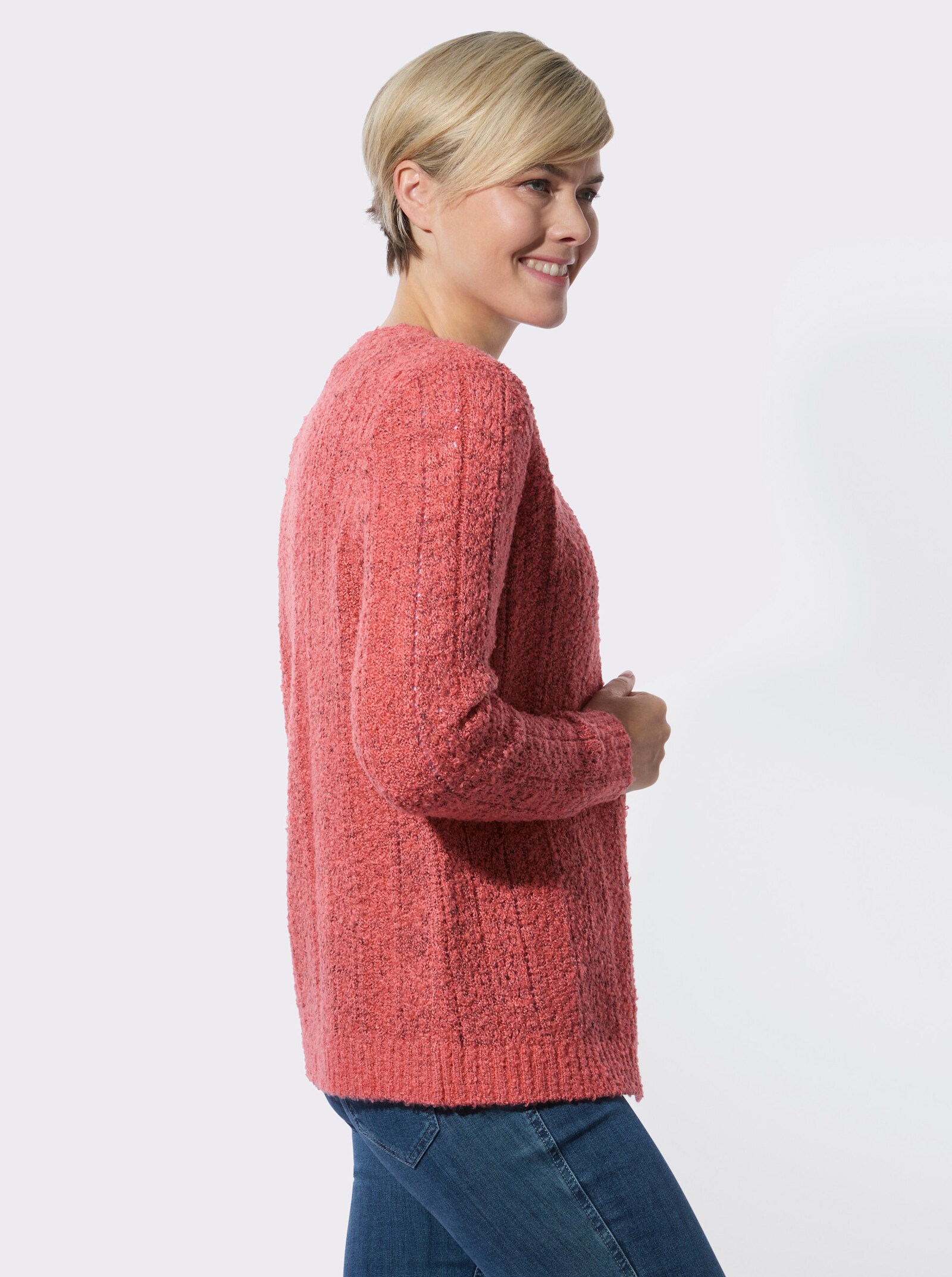 Strickjacke mit Bouclé-Struktur - grapefruit-meliert