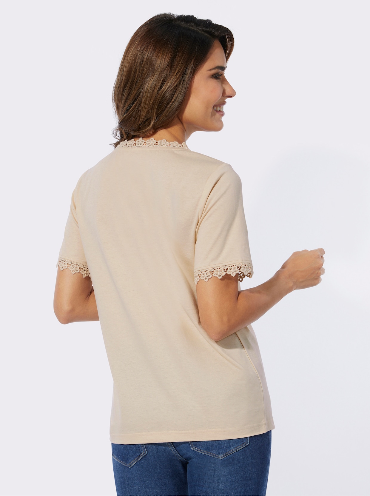 Shirt met V-hals - zand