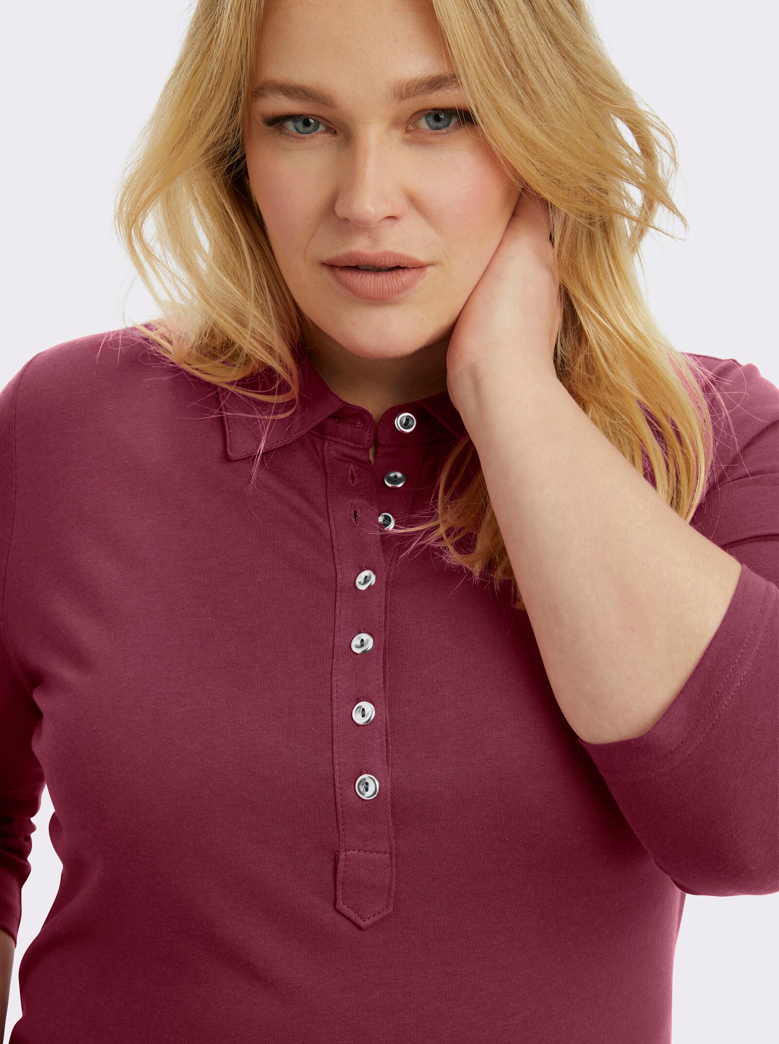 Poloshirt mit langer Knopfleiste - bordeaux
