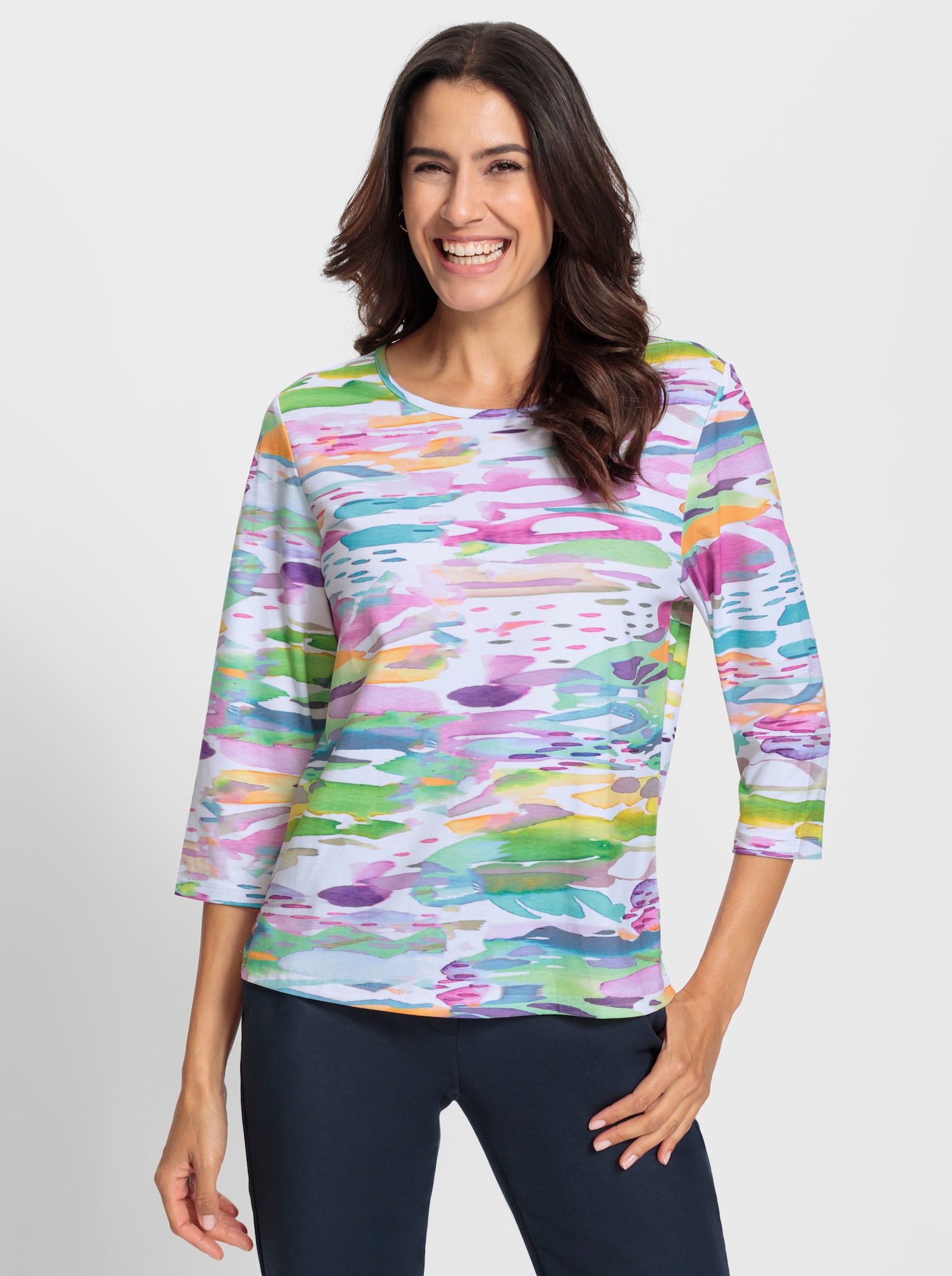 Print-Shirt mit 3/4-Ärmel - weiß-bedruckt