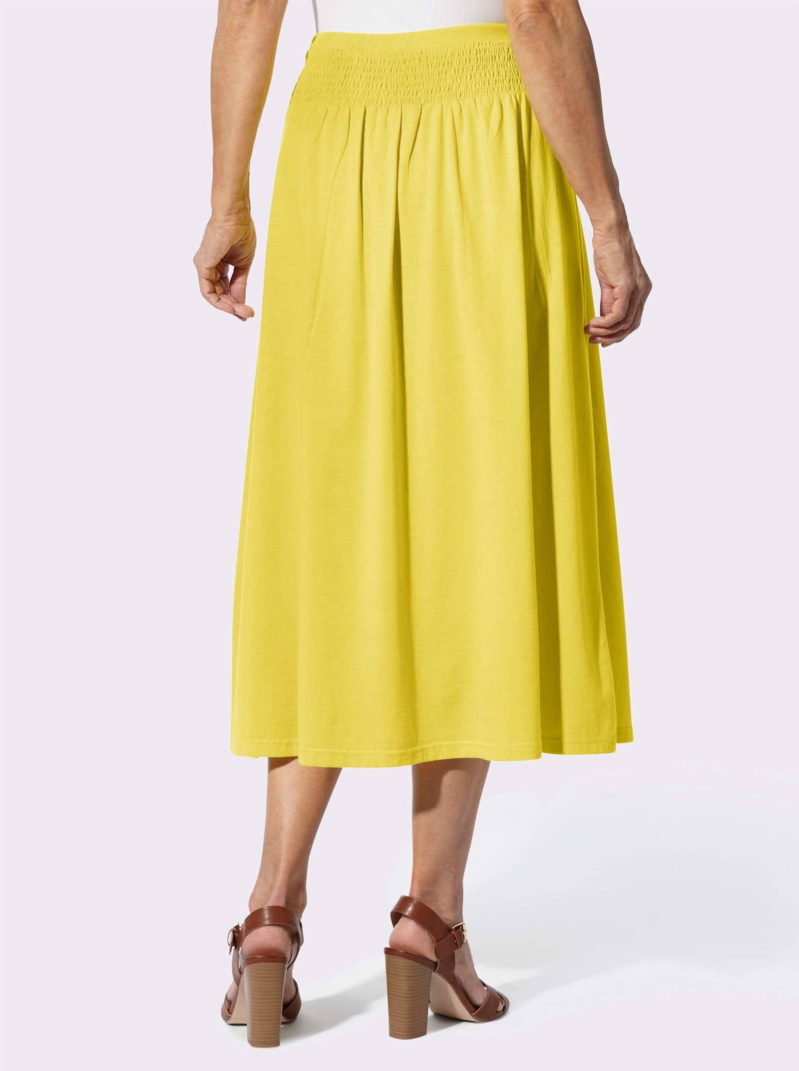 Jerseyrock mit hohem, gesmoktem Bund - limone